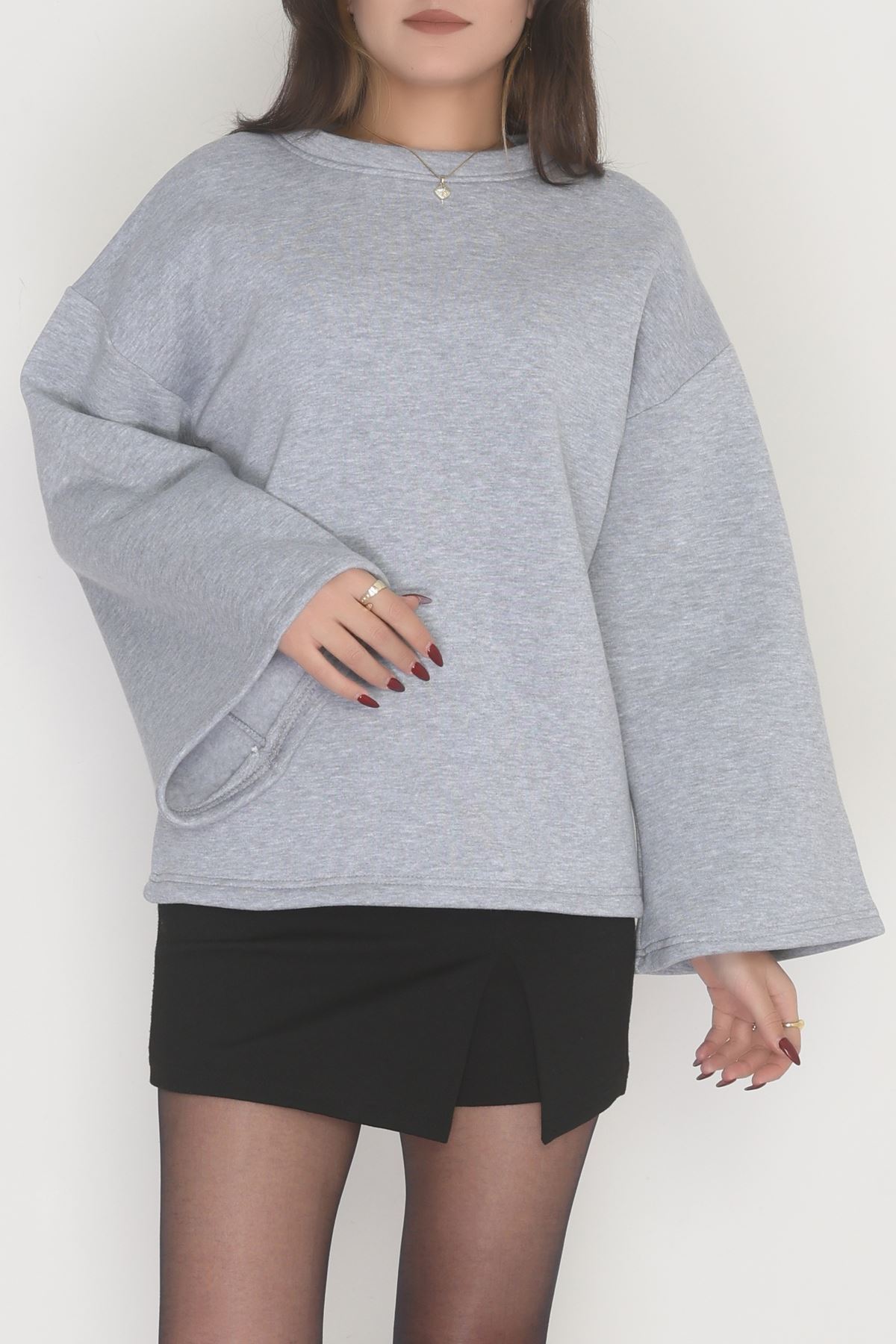 3 İplik Şardonlu İspanyol Kol Sweat Gri - 42606.1878.