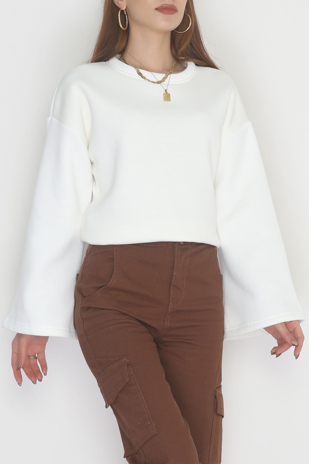 3 İplik Şardonlu İspanyol Kol Sweat Ekru - 42606.1878.