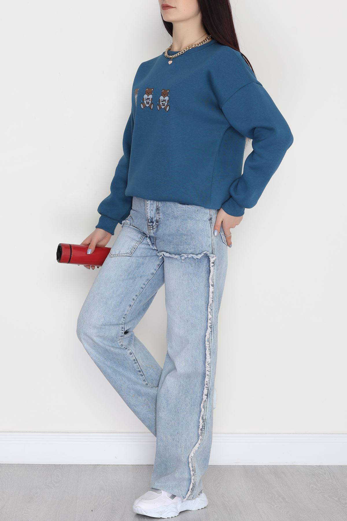 3 İplik Bisiklet Yaka Sweat Petrol - 42240.1878.