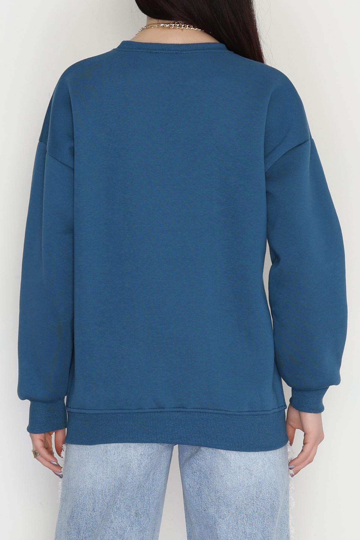 3 İplik Bisiklet Yaka Sweat Petrol - 42240.1878.