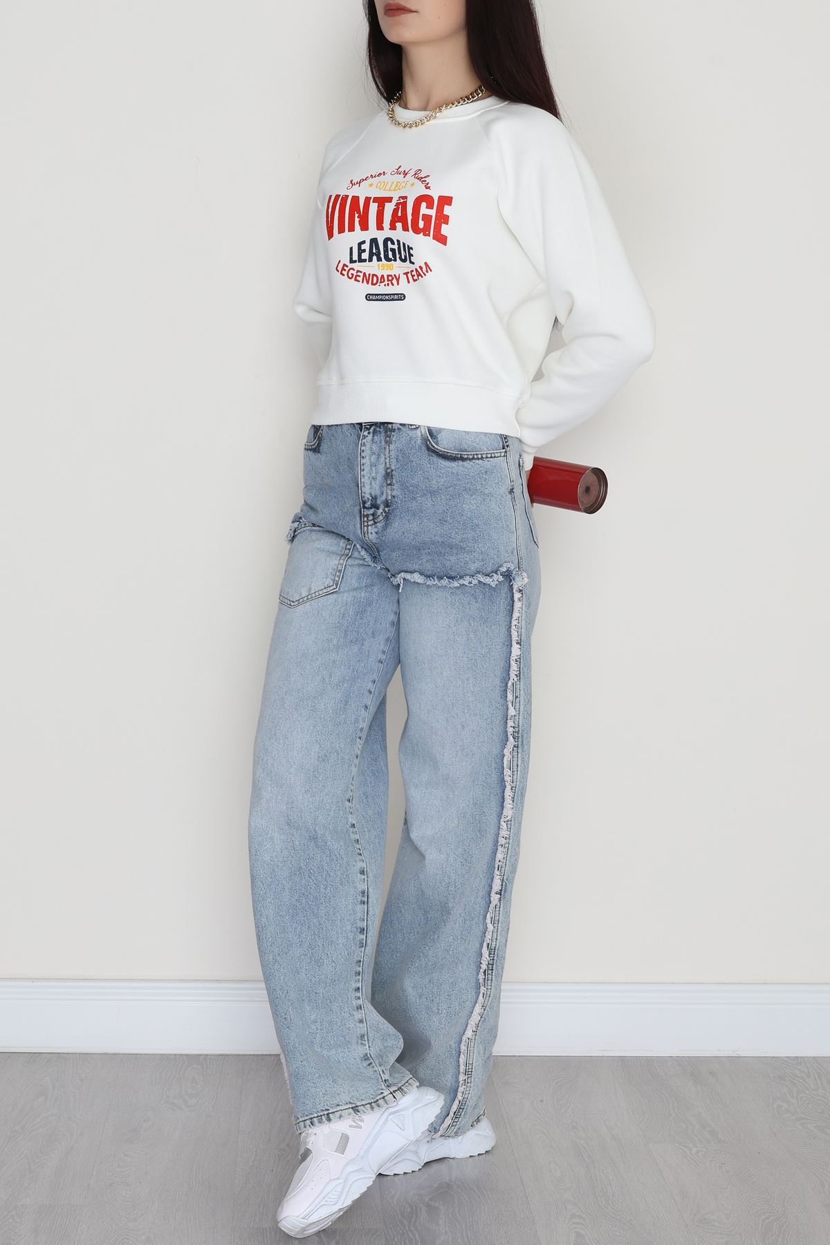 3 İplik Şardonlu Baskılı Sweat Ekru - 42605.1878.