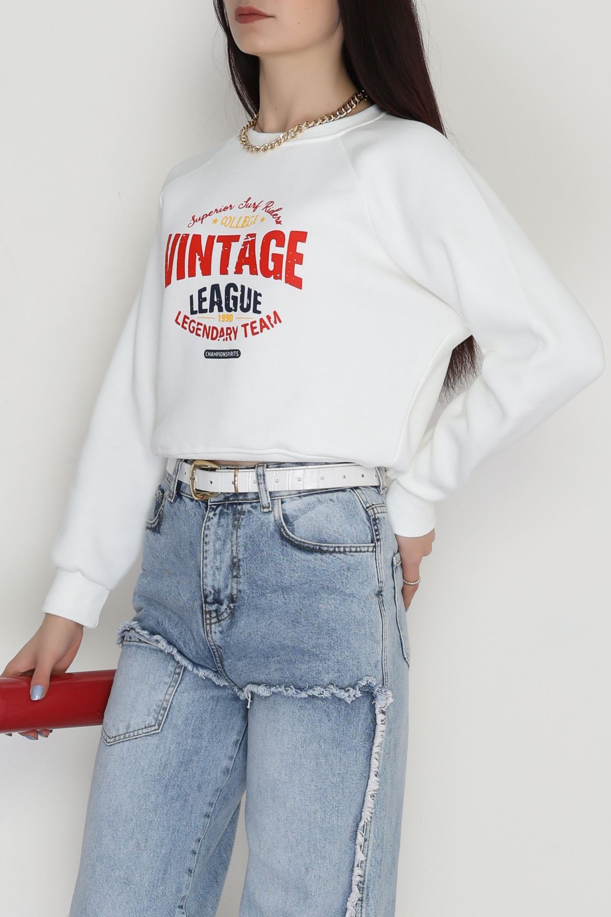 3 İplik Şardonlu Baskılı Sweat Ekru - 42605.1878.