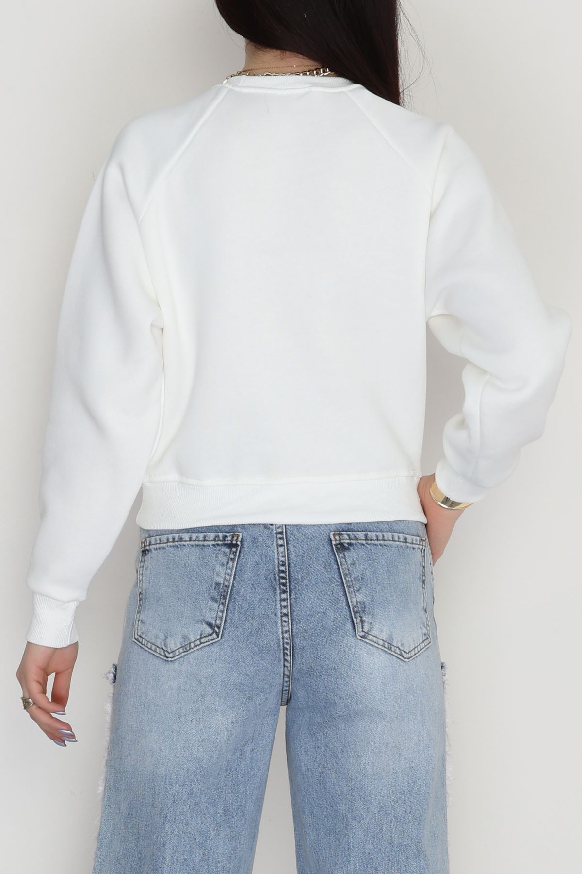 3 İplik Şardonlu Baskılı Sweat Ekru - 42605.1878.