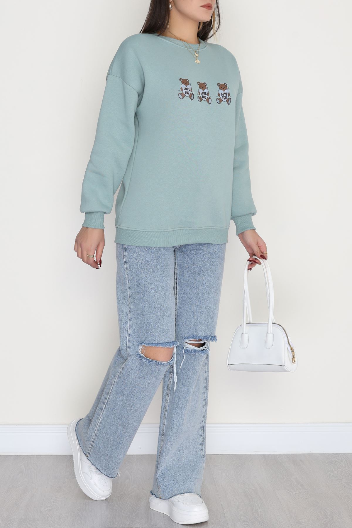 3 İplik Bisiklet Yaka Sweat Suyeşili - 42240.1878.