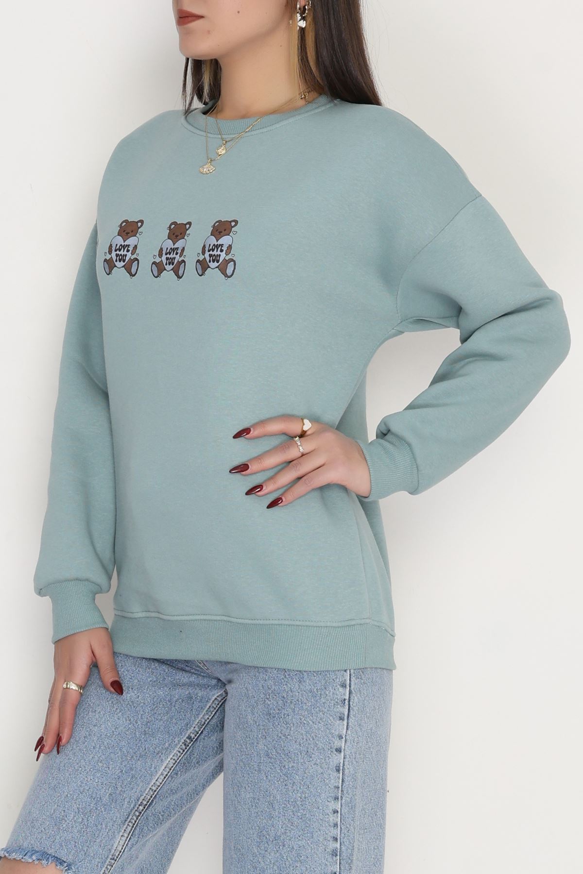 3 İplik Bisiklet Yaka Sweat Suyeşili - 42240.1878.