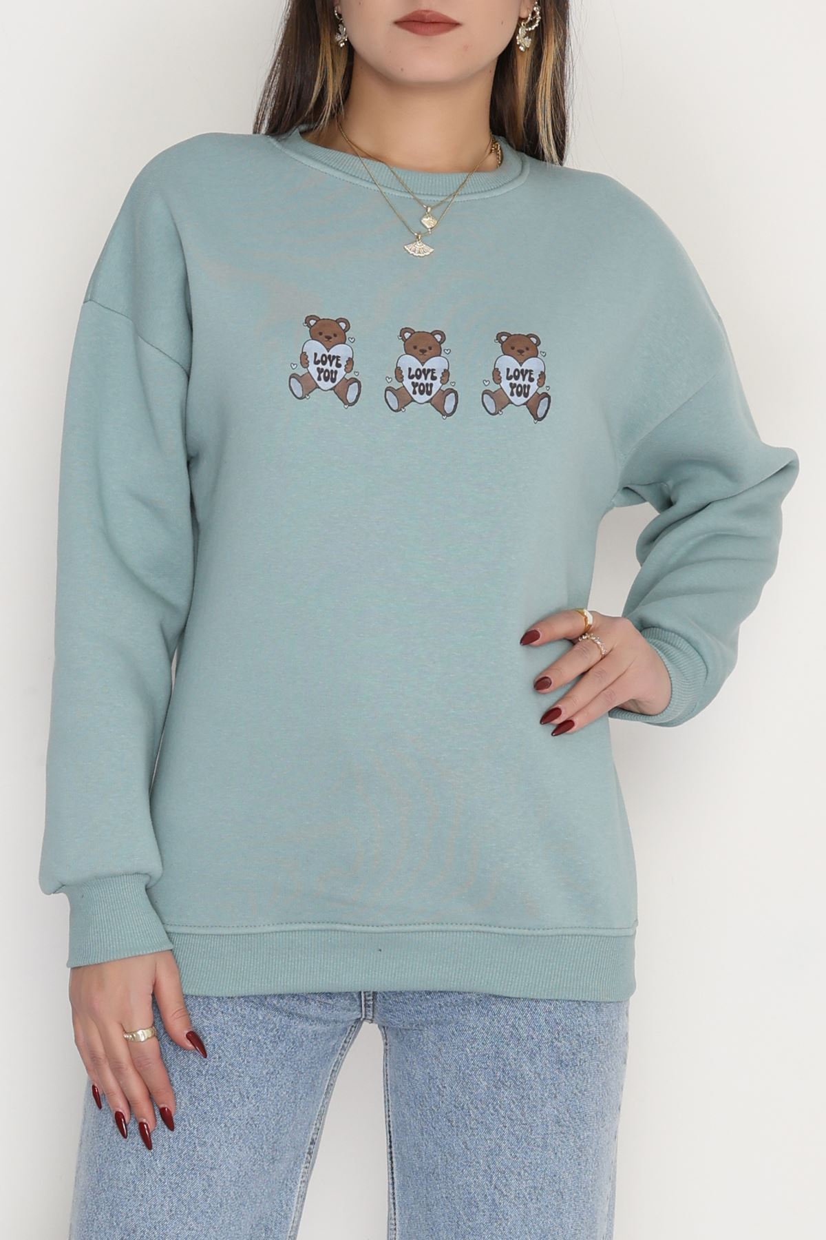 3 İplik Bisiklet Yaka Sweat Suyeşili - 42240.1878.