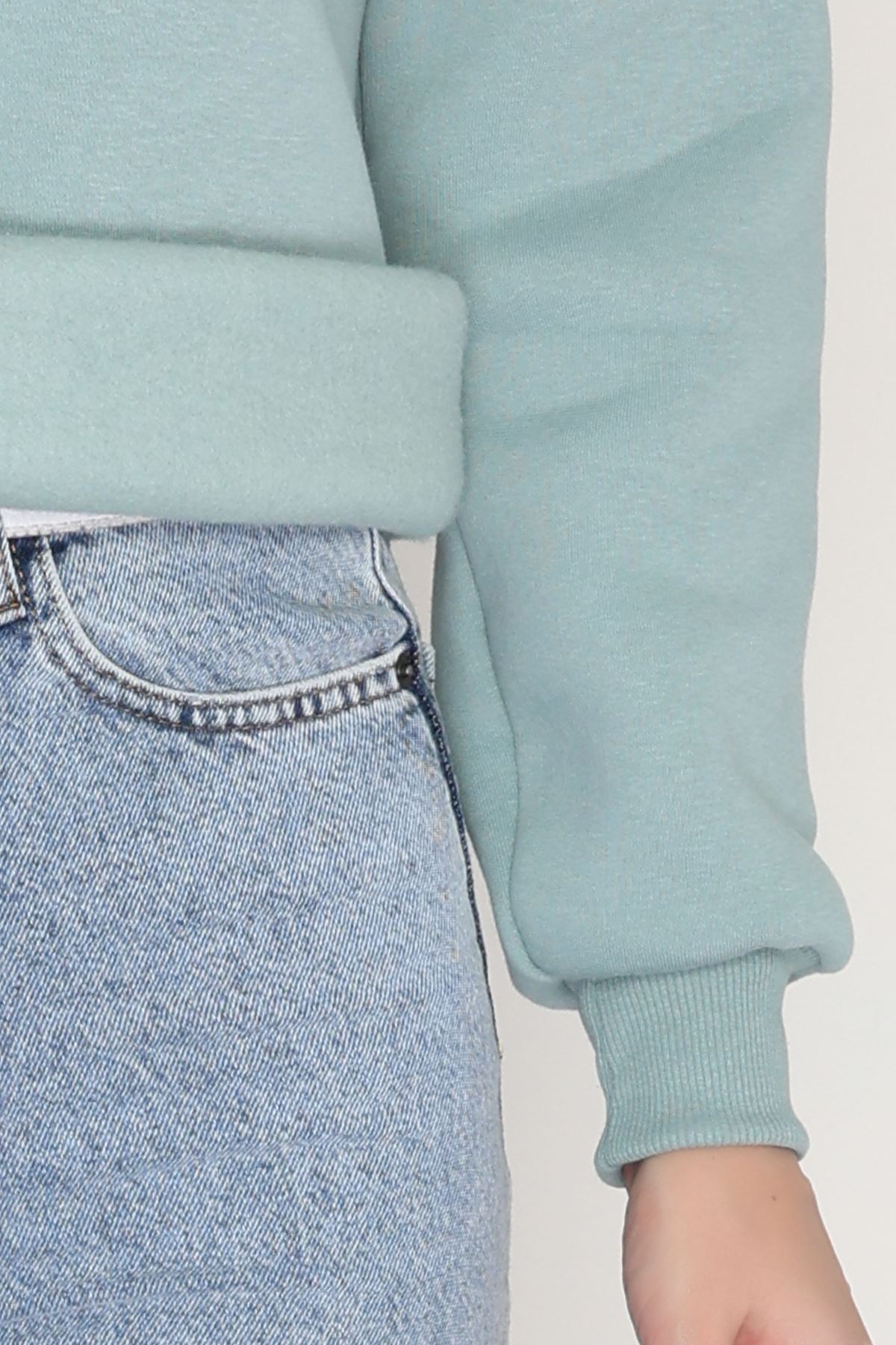 3 İplik Bisiklet Yaka Sweat Suyeşili - 42240.1878.