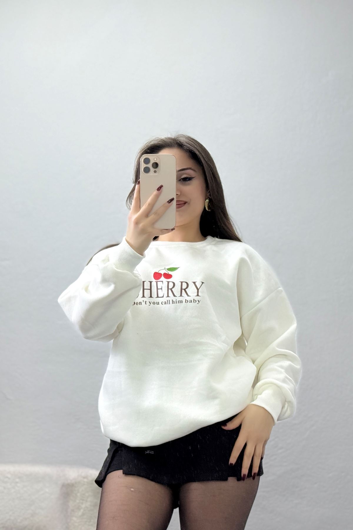 3 İplik Bisiklet Yaka Sweat Ekru - 42235.1878.