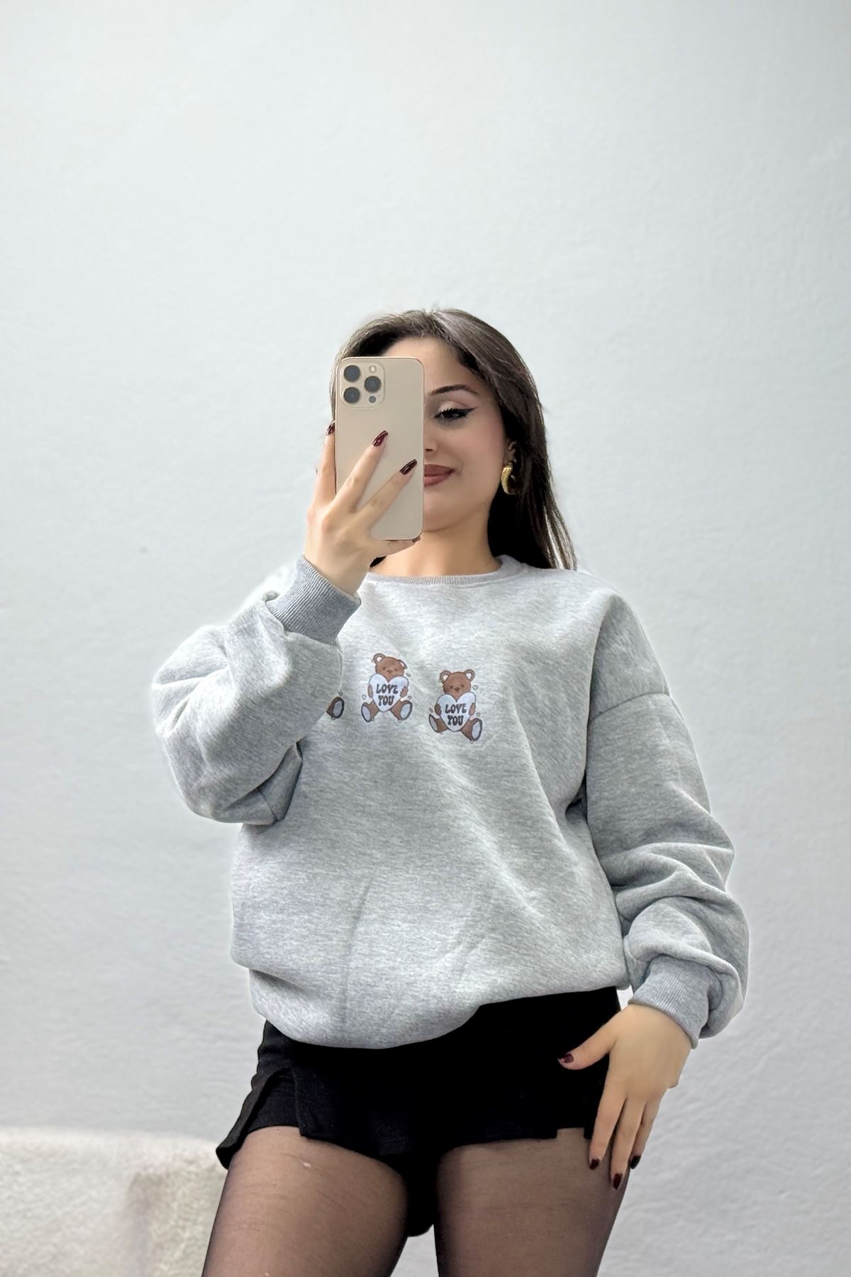 3 İplik Bisiklet Yaka Sweat Gri - 42240.1878.