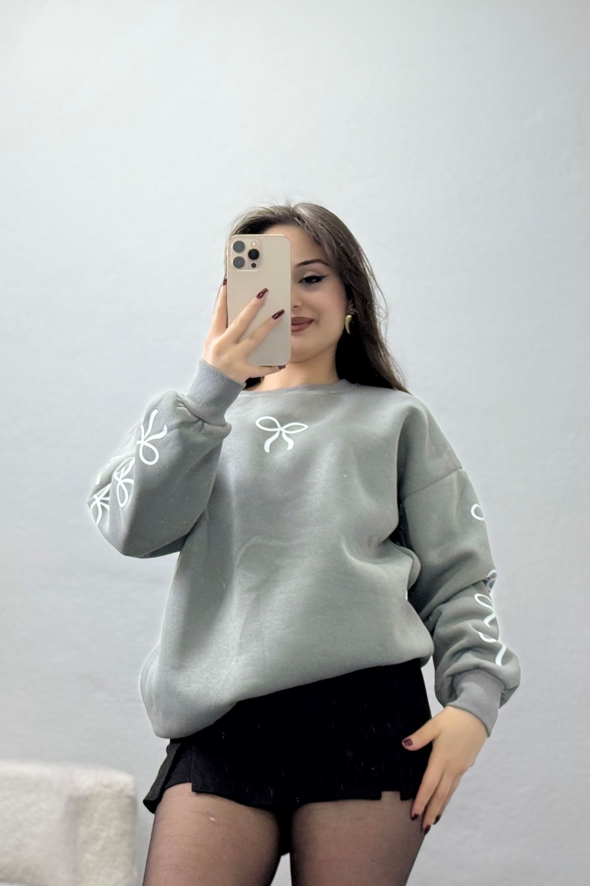 3 İplik Bisiklet Yaka Sweat Antrasitbeyaz - 42246.1878.