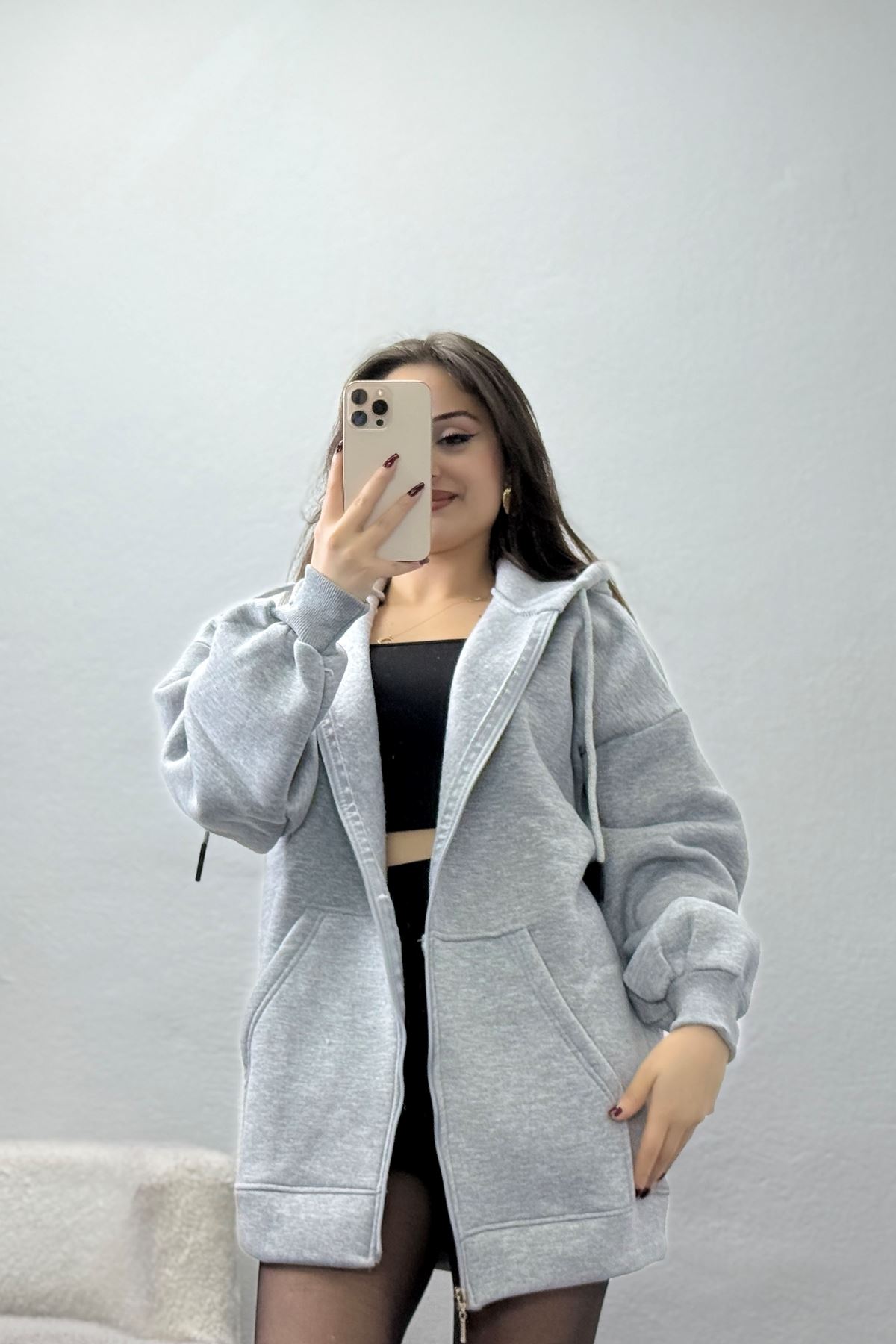 3 İplik Kompakt Oversize Sweat Gri - 42502.1878.