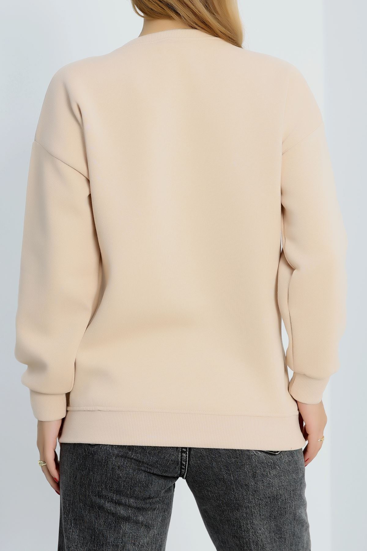 3 İplik Bisiklet Yaka Sweat Bej - 42234.1878.