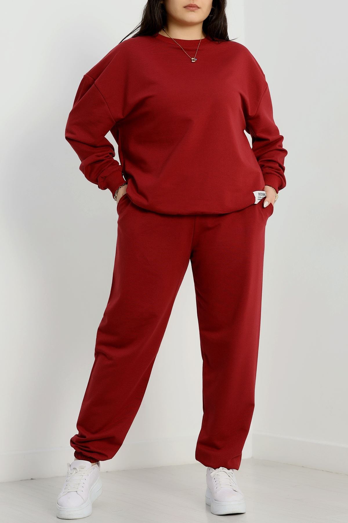 2 İplik Büyük Beden Eşofman Takımı Bordo - 50795.1857.