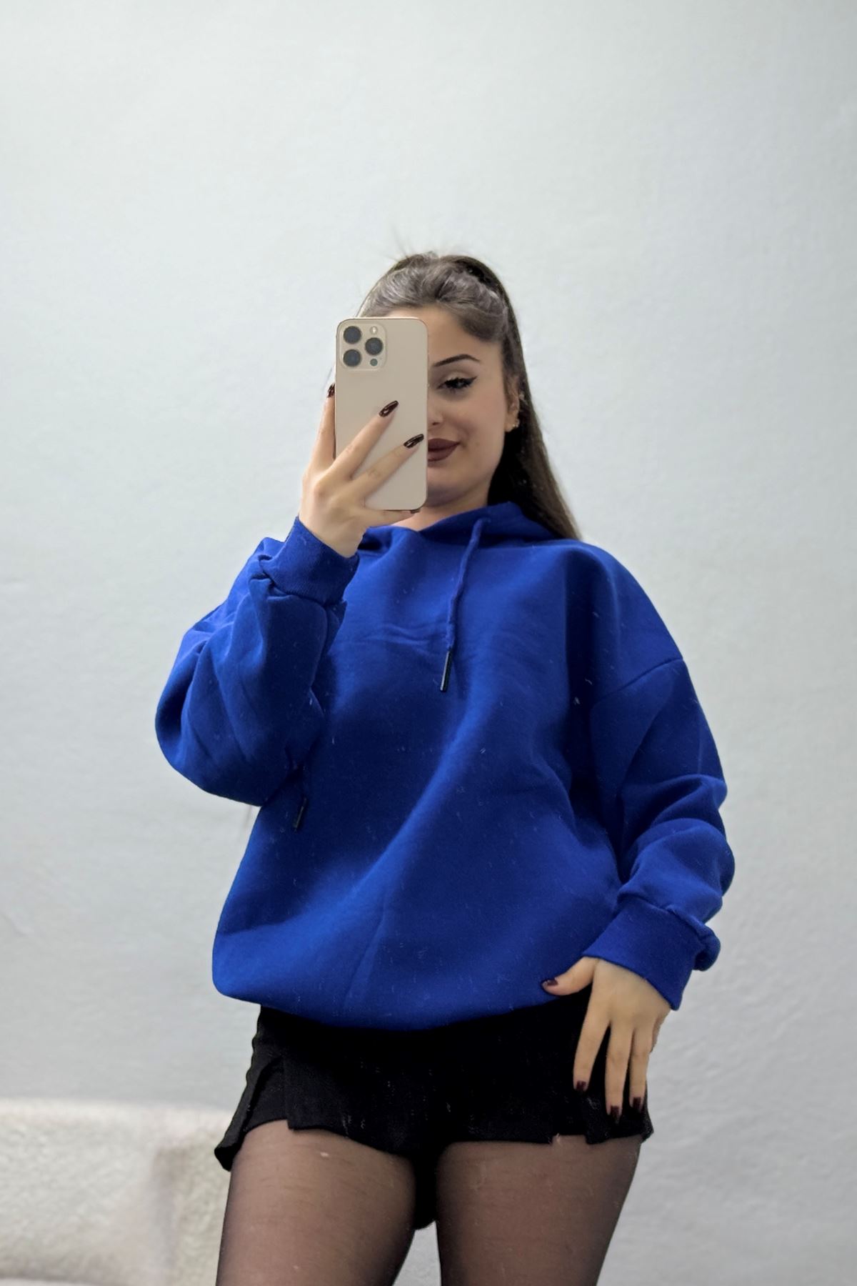 3 İplik Kapşonlu Sweat Saks - 20074.1878.