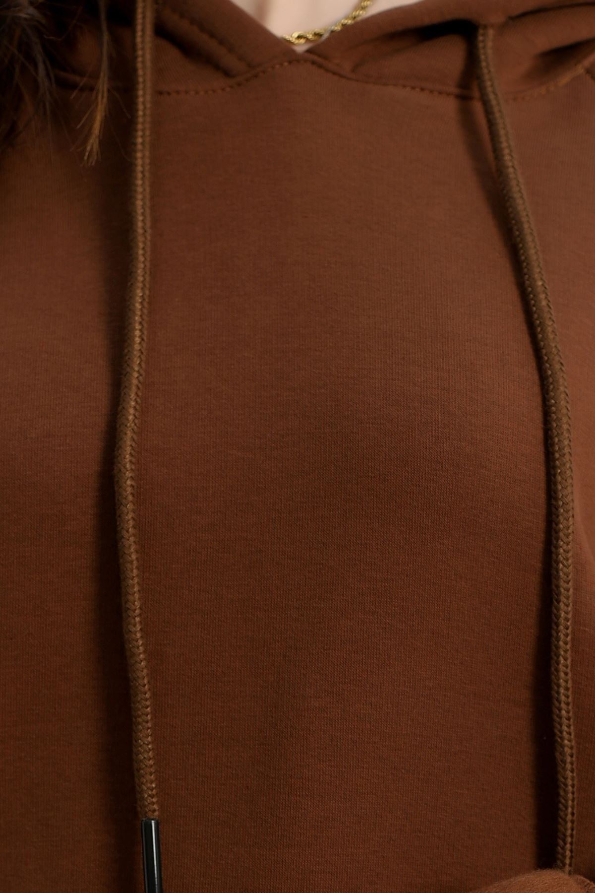 Kapşonlu 3 İplik Eşofman Takımı Kahve - 20965.1878.