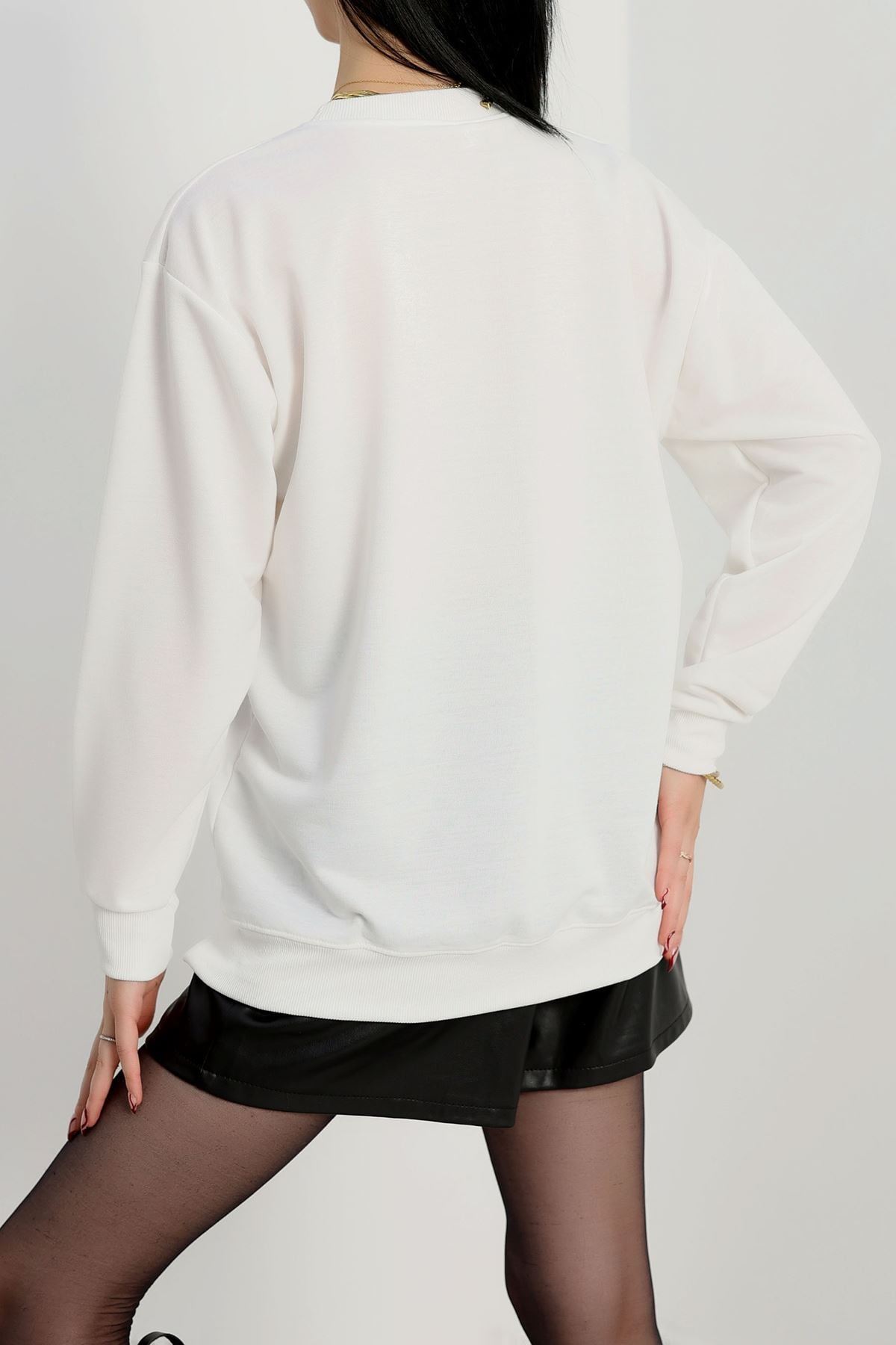 Baskılı 2 İplik Sweat Ekru - 20789.1878.