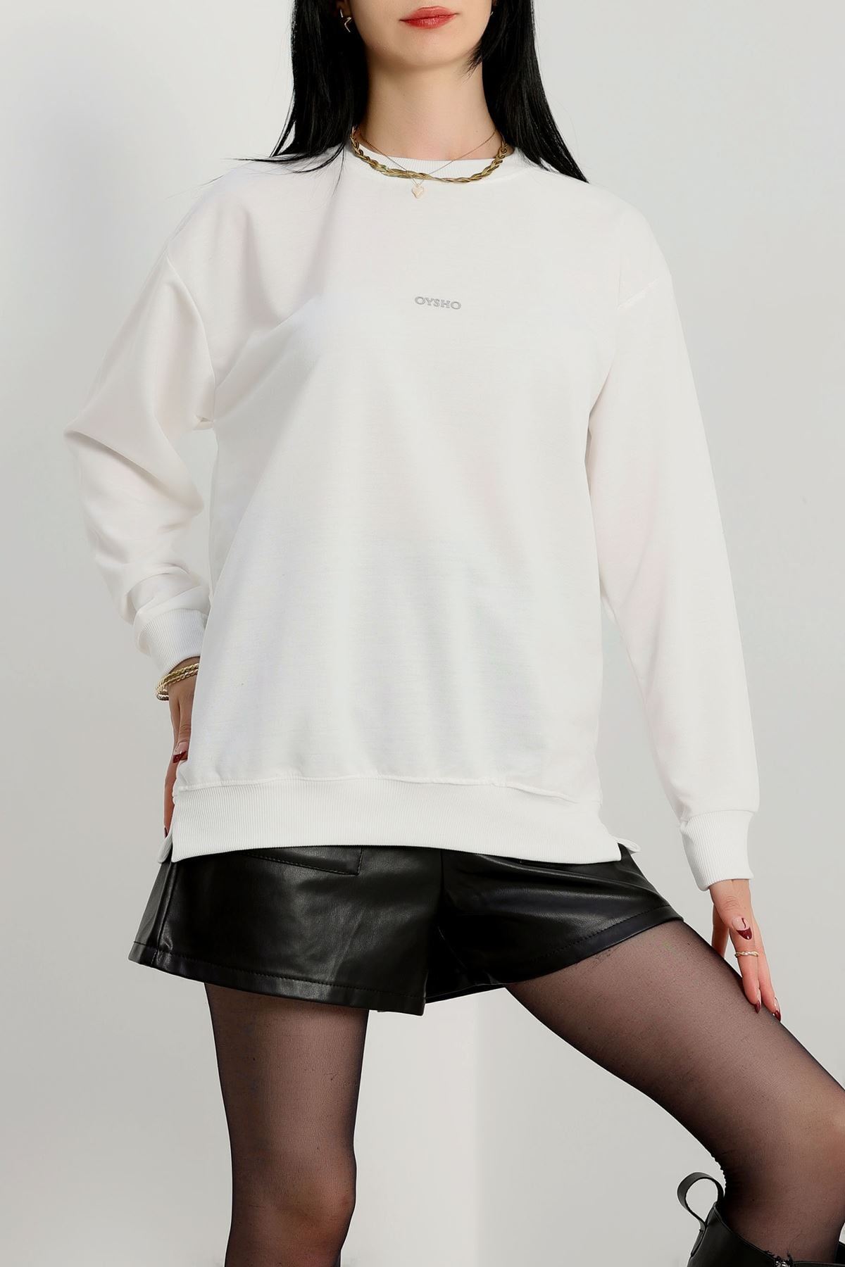 Baskılı 2 İplik Sweat Ekru - 20789.1878.