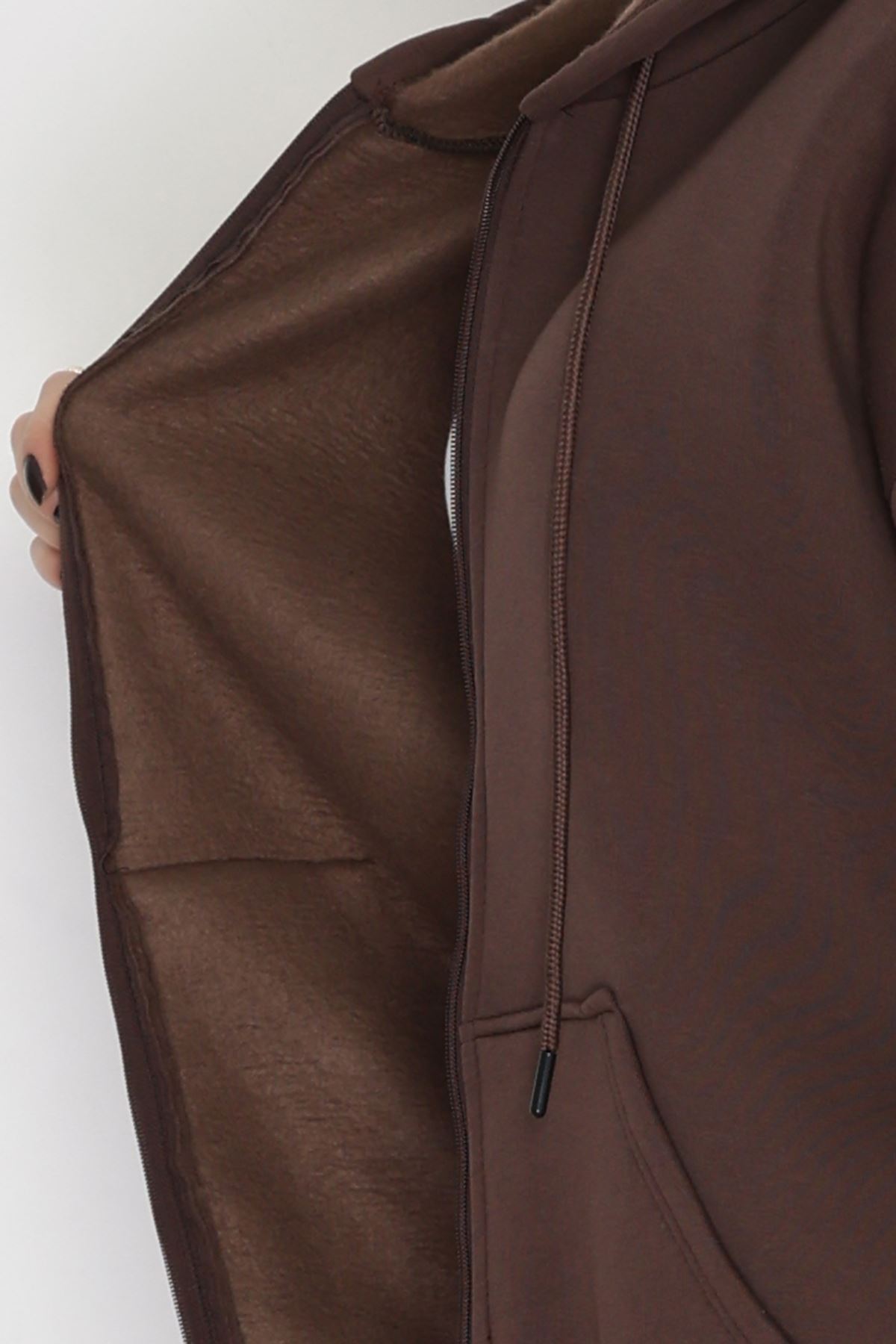 3 İplik Kapşonlu Eşofman Takımı Acıkahve - 20255.1878.