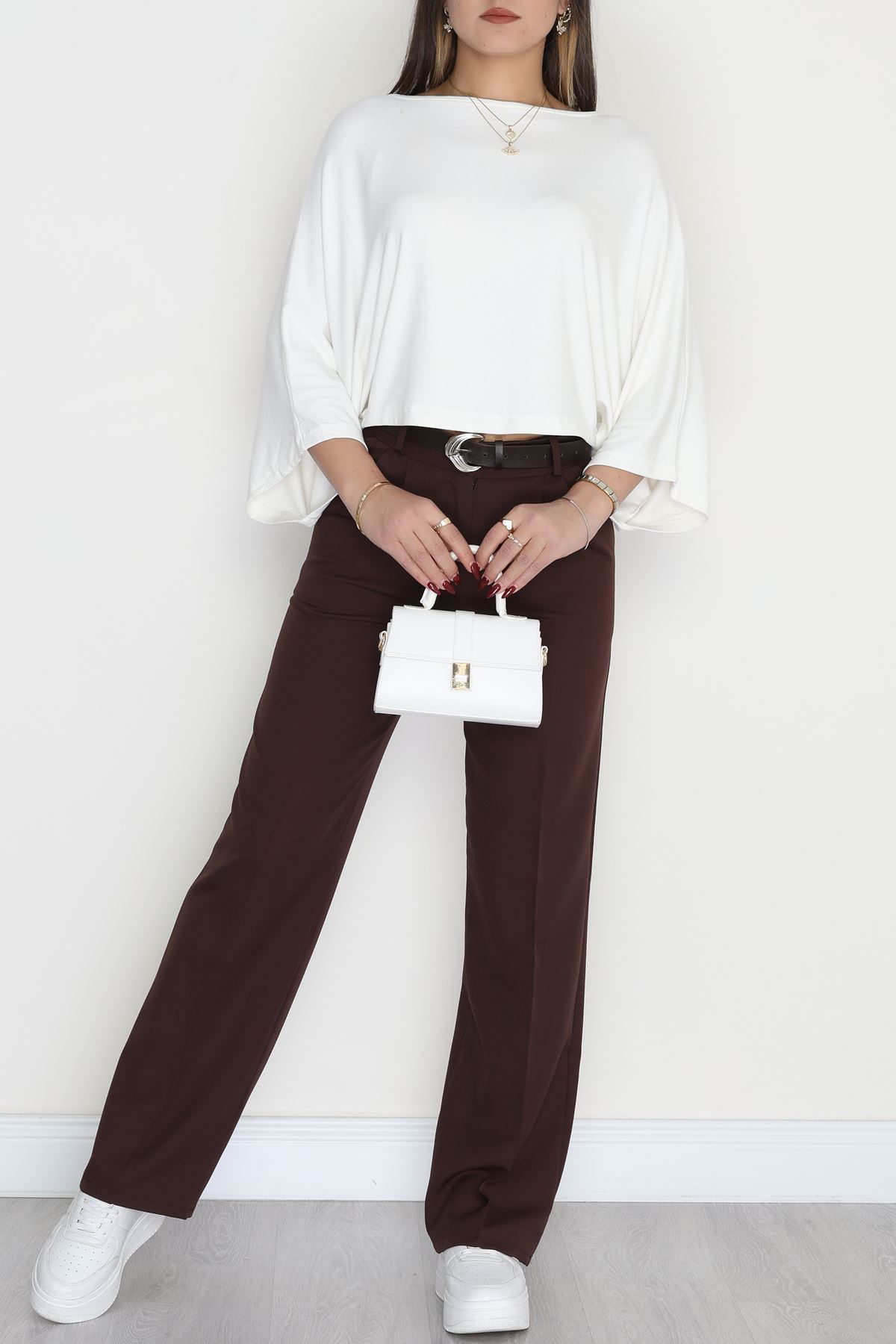 Tek Düğme Palazzo Pantolon Kahve1 - 90022.1397.