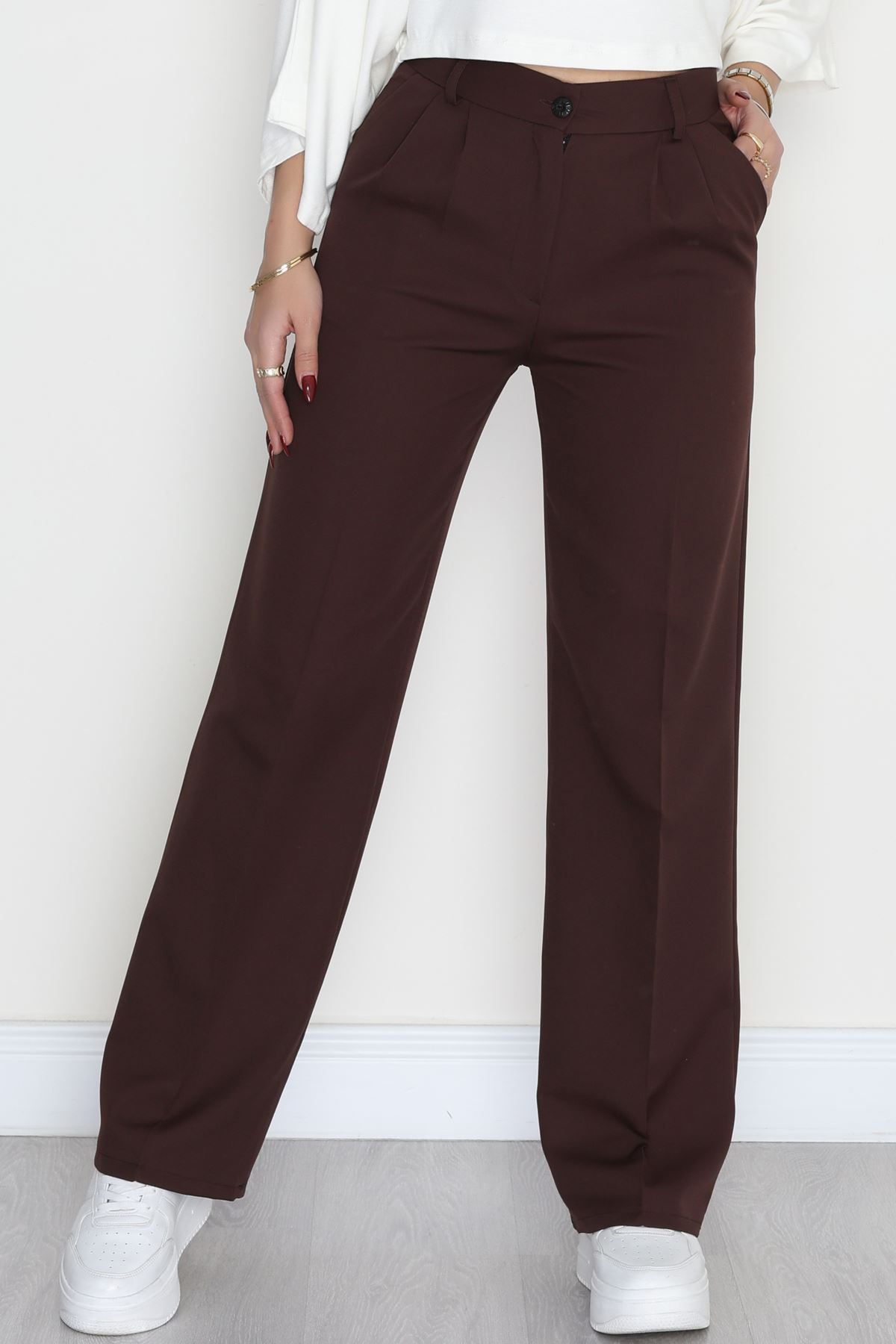 Tek Düğme Palazzo Pantolon Kahve1 - 90022.1397.