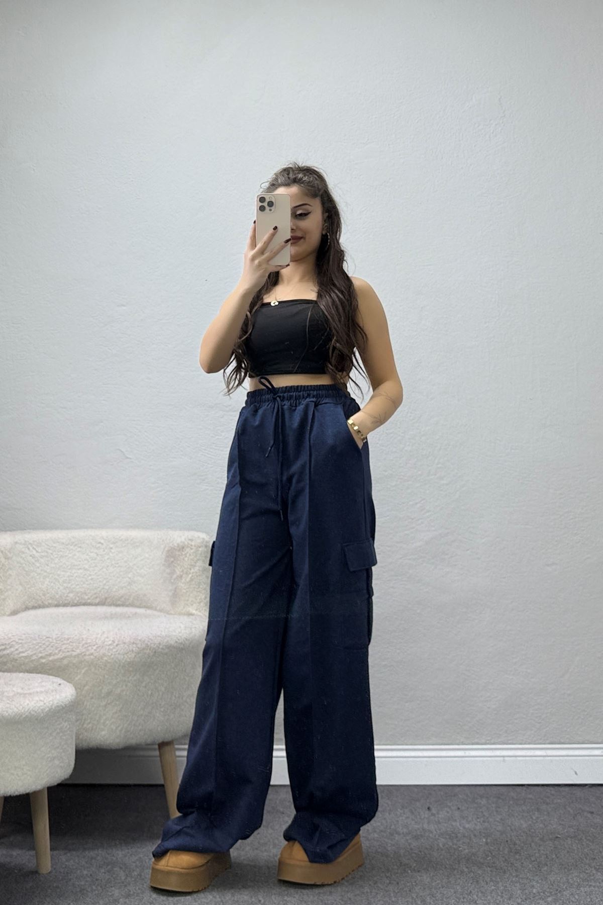 2 İplik Çımalı Kargo Eşofman Altı Lacivert - 40020.1857.