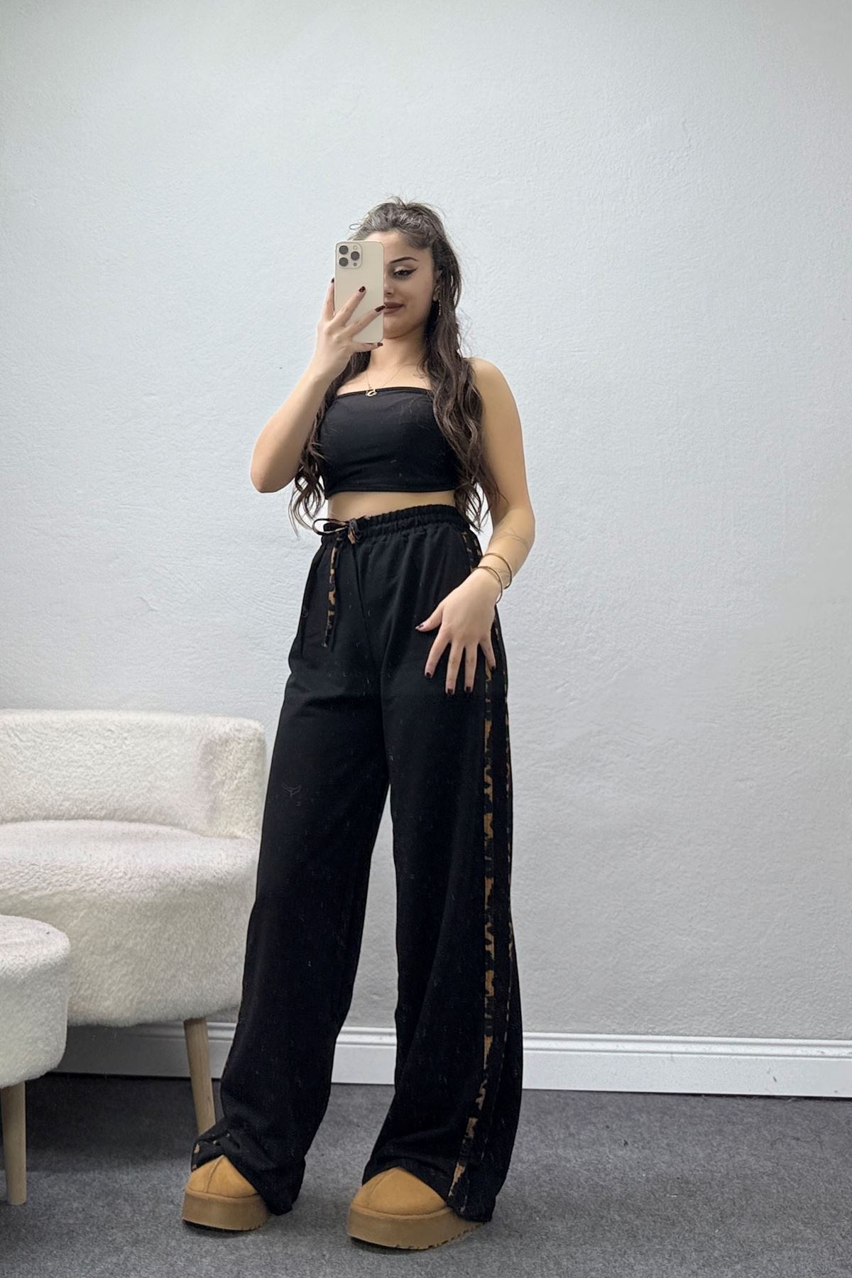 2 İplik Şeritli Eşofman Altı Siyah - 40021.1857.