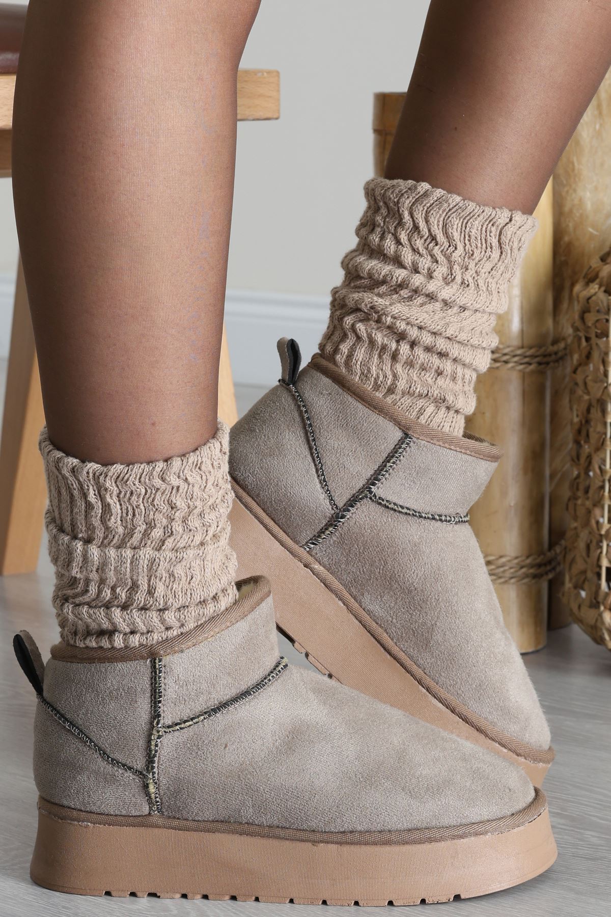 Kalın Taban Mini Boy Süet Bot Vizon - 31437.1932.