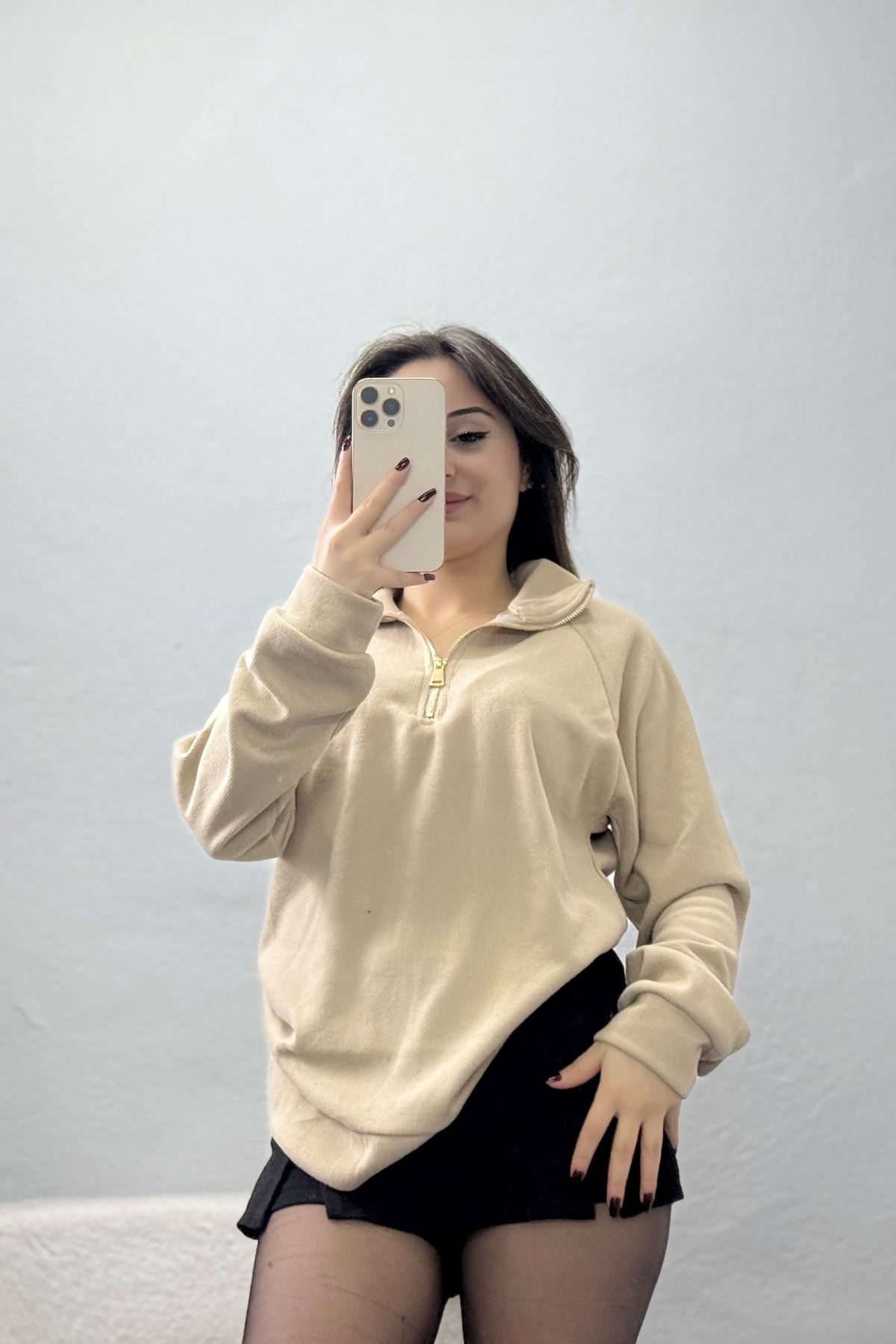 Yarım Fermuar Selanik Sweat Bej - 4111.1247.