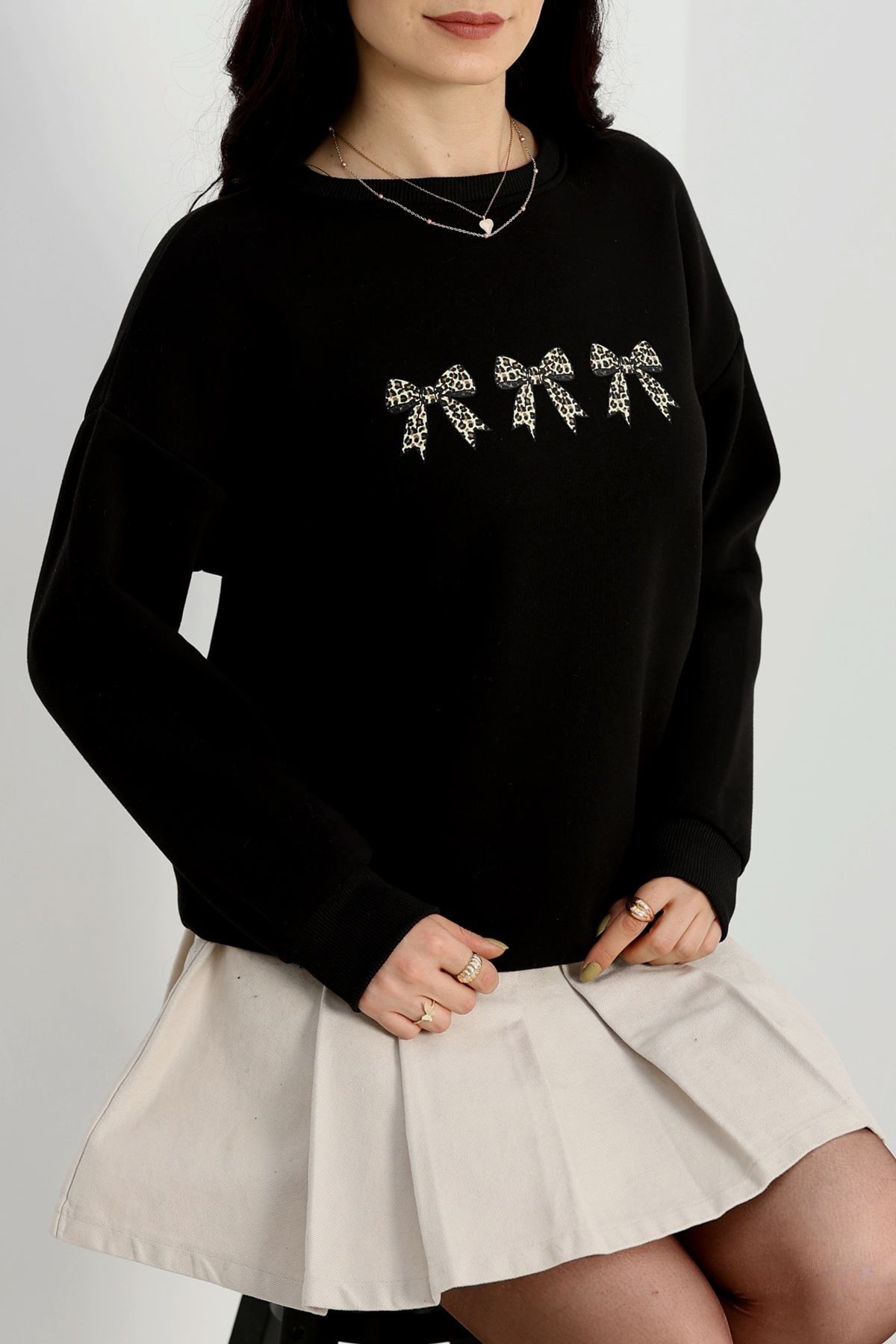 3 İplik Bisiklet Yaka Sweat Siyah - 42241.1878.