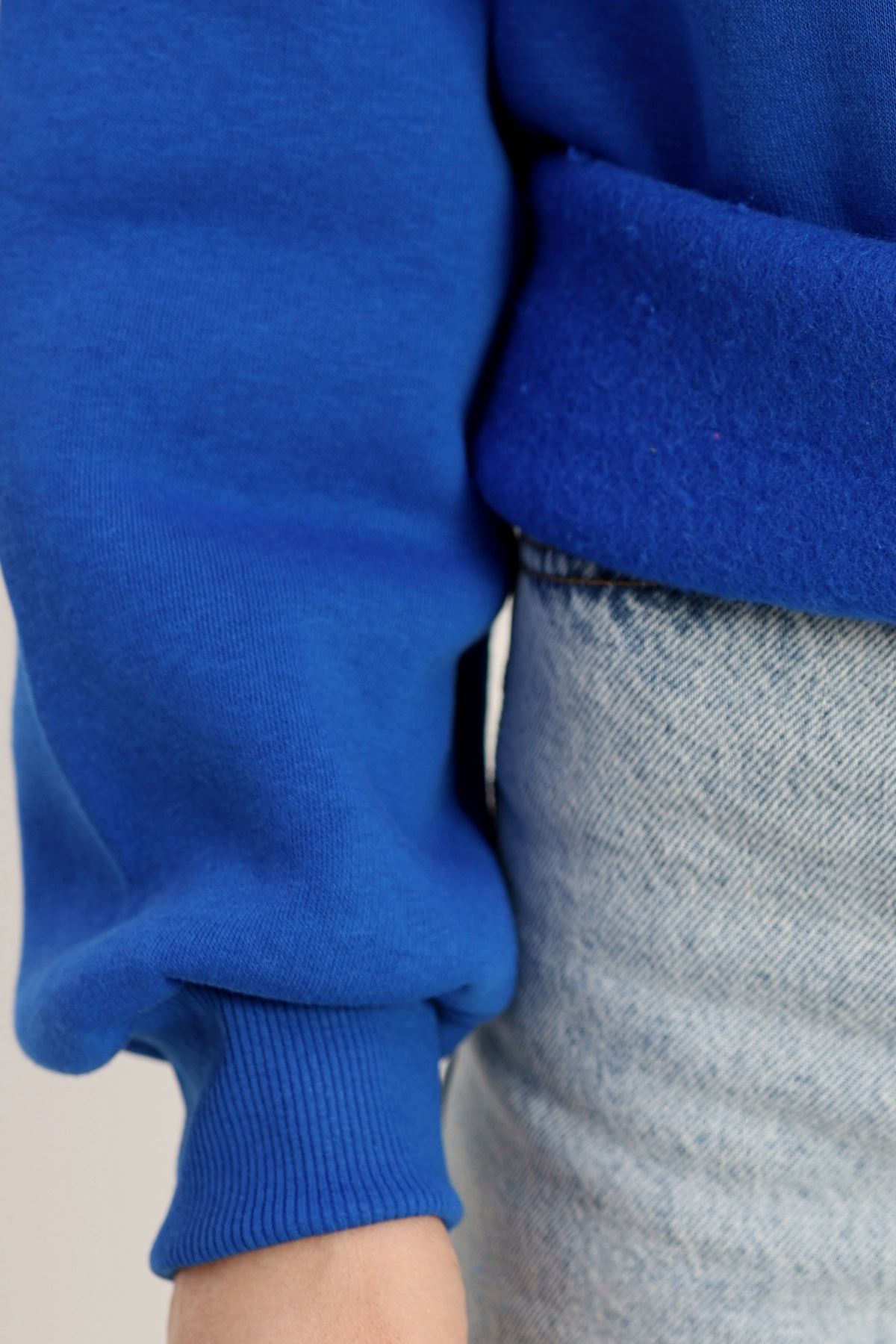 3 İplik Kapşonlu Nakışlı Sweat Saksbeyaz - 42219.1878.