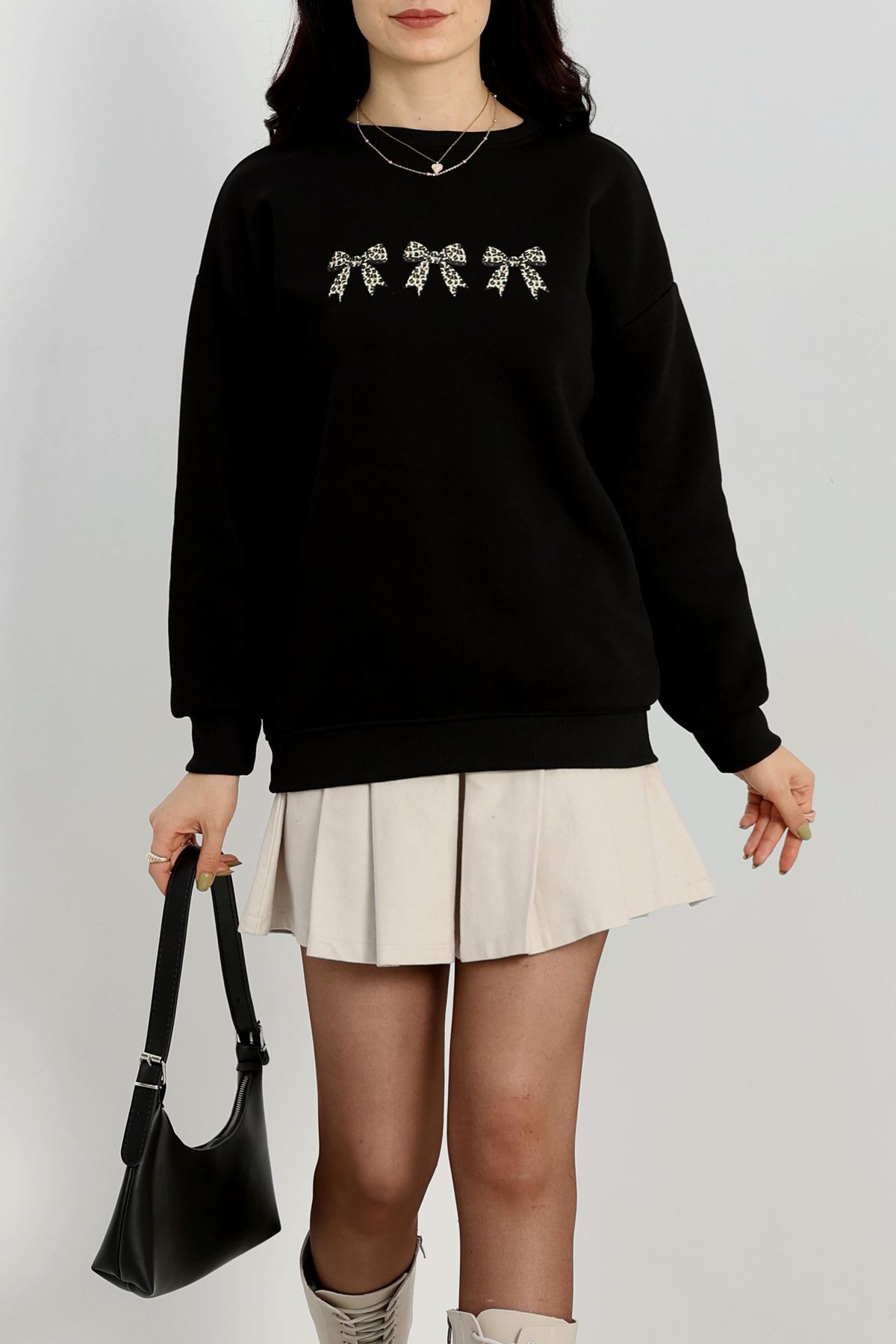 3 İplik Bisiklet Yaka Sweat Siyah - 42241.1878.