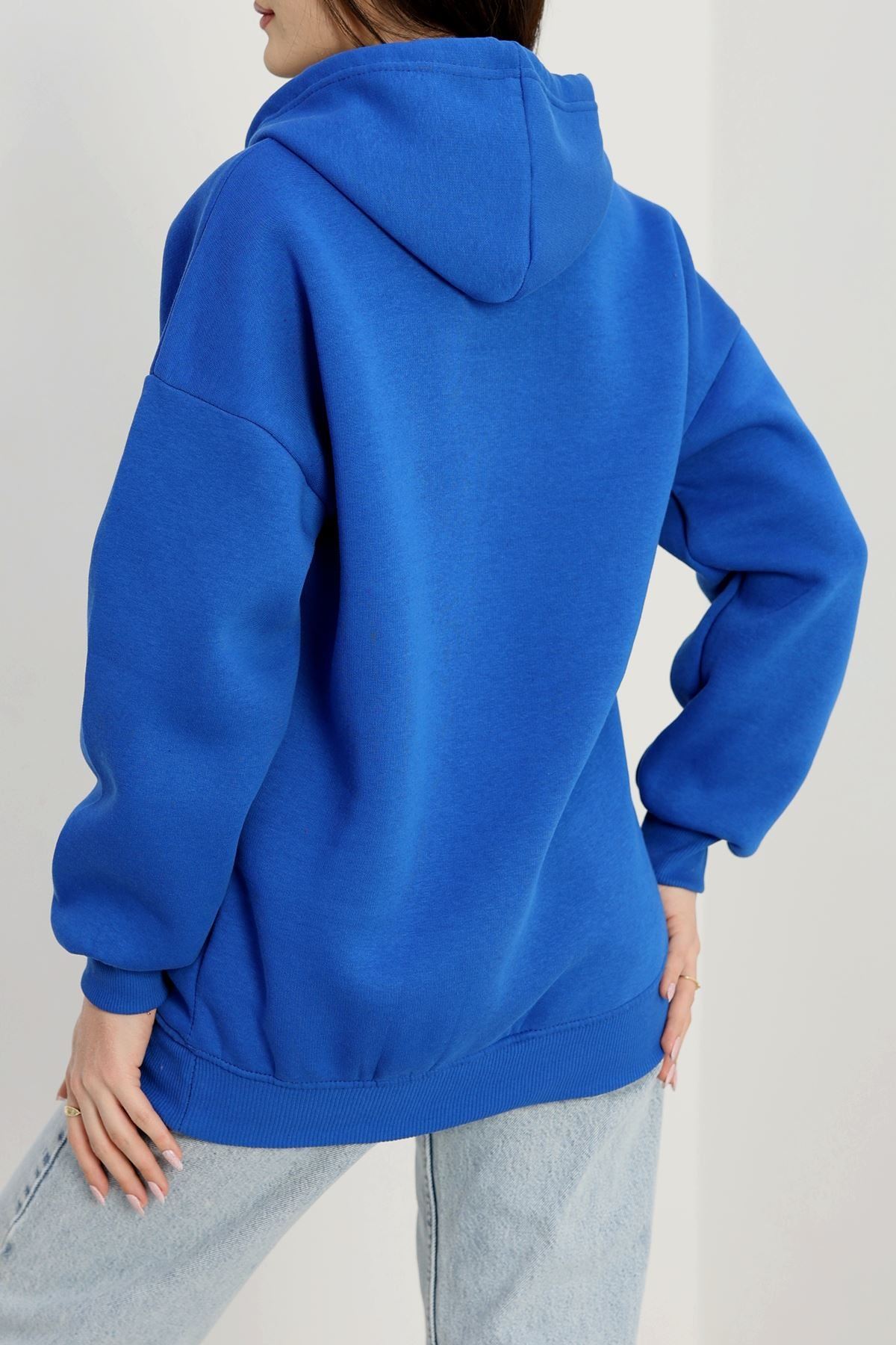 3 İplik Kapşonlu Nakışlı Sweat Saksbeyaz - 42219.1878.