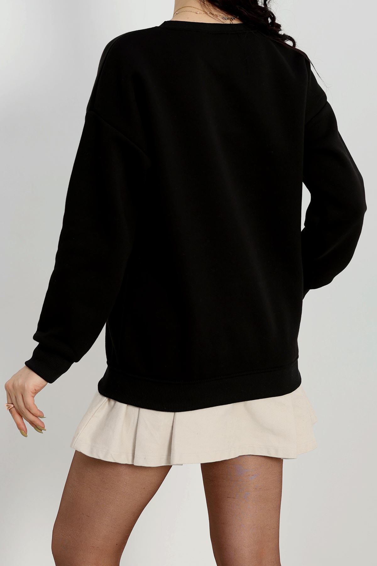 3 İplik Bisiklet Yaka Sweat Siyah - 42241.1878.