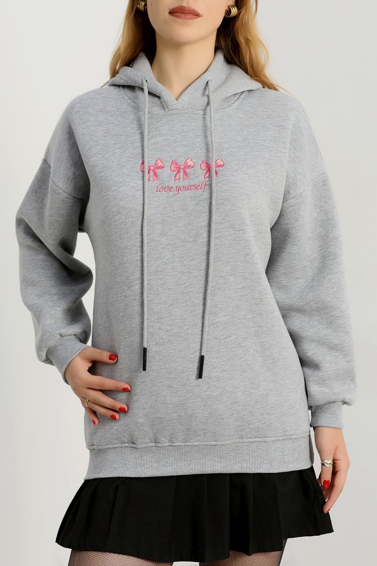 3 İplik Kapşonlu Nakışlı Sweat Gripembe - 42219.1878.