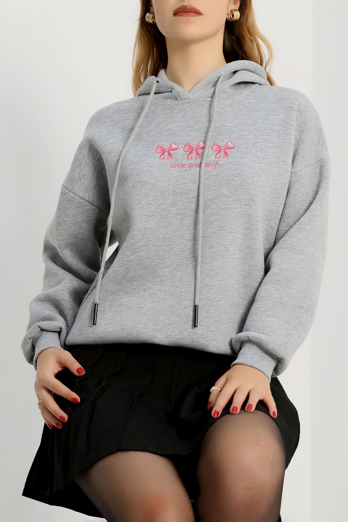 3 İplik Kapşonlu Nakışlı Sweat Gripembe - 42219.1878.