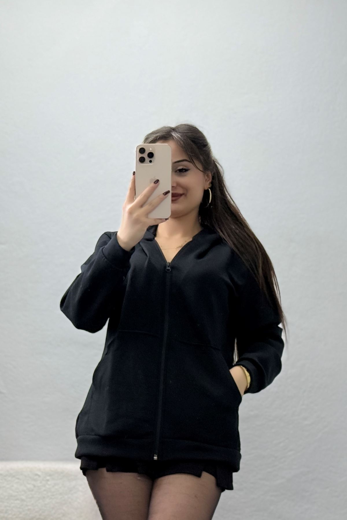 Kapşonlu Fermuarlı Modal Sweat Siyah - 90977.1837.