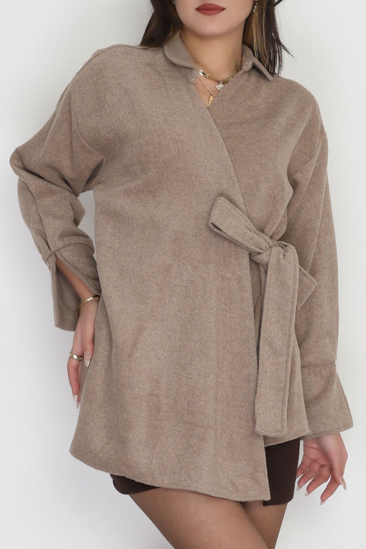 Bağlamalı Kruvaze Yaka Kaşe Ceket Devetüğü - 70993.1775.