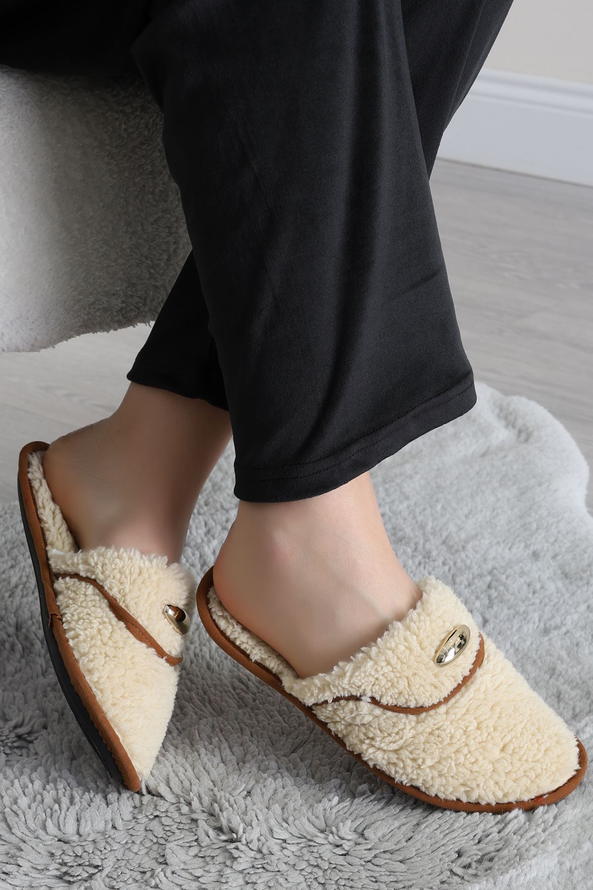 Teddy Ev Terliği Krem - 1760.1846.