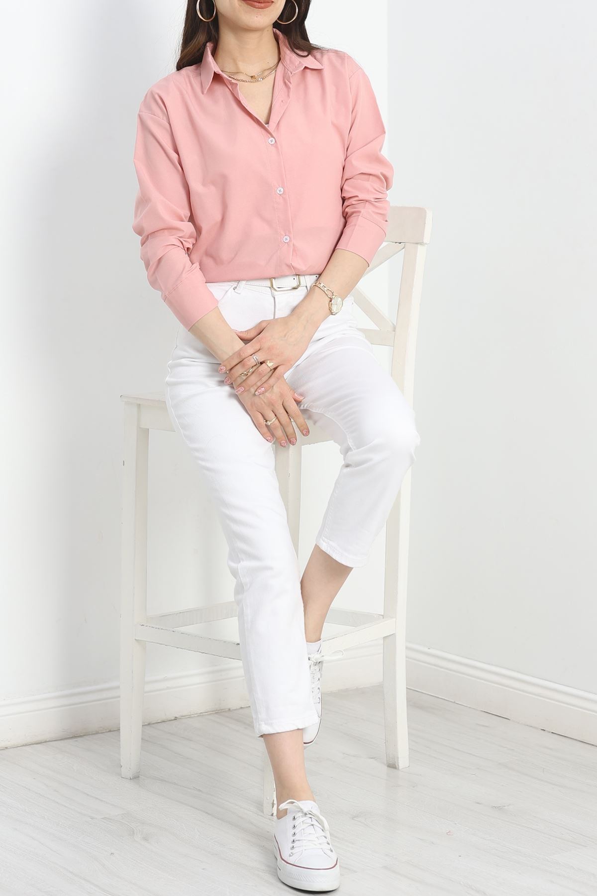 Terikoton Oversize Gömlek Gülkurusu - 30829.1949.