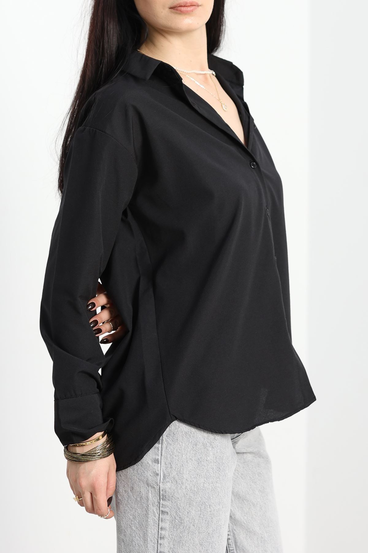 Terikoton Oversize Gömlek Siyah - 30829.1949.