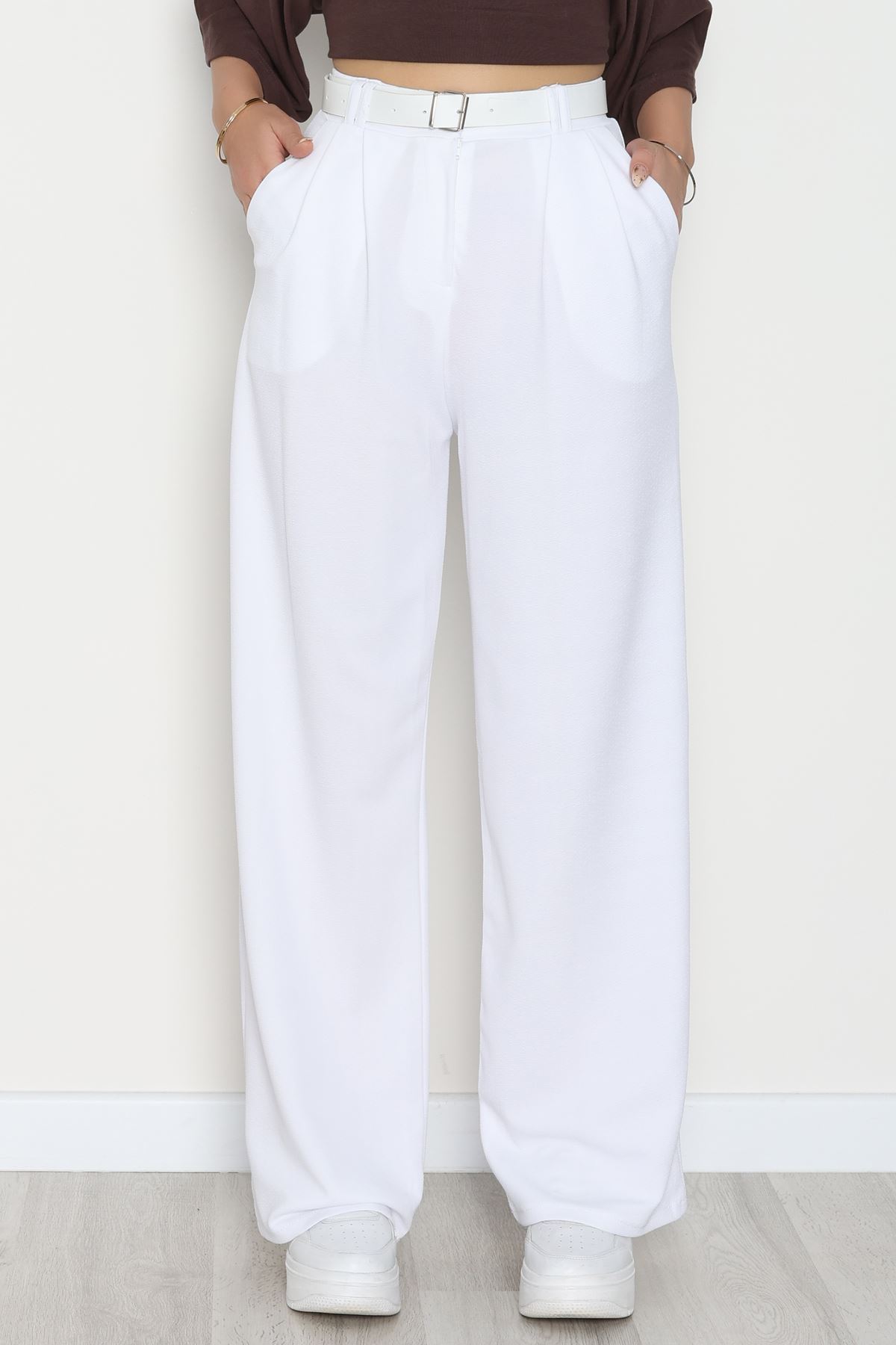 Zra Krep Palazzo Pantolon Beyaz - 30777.1865.