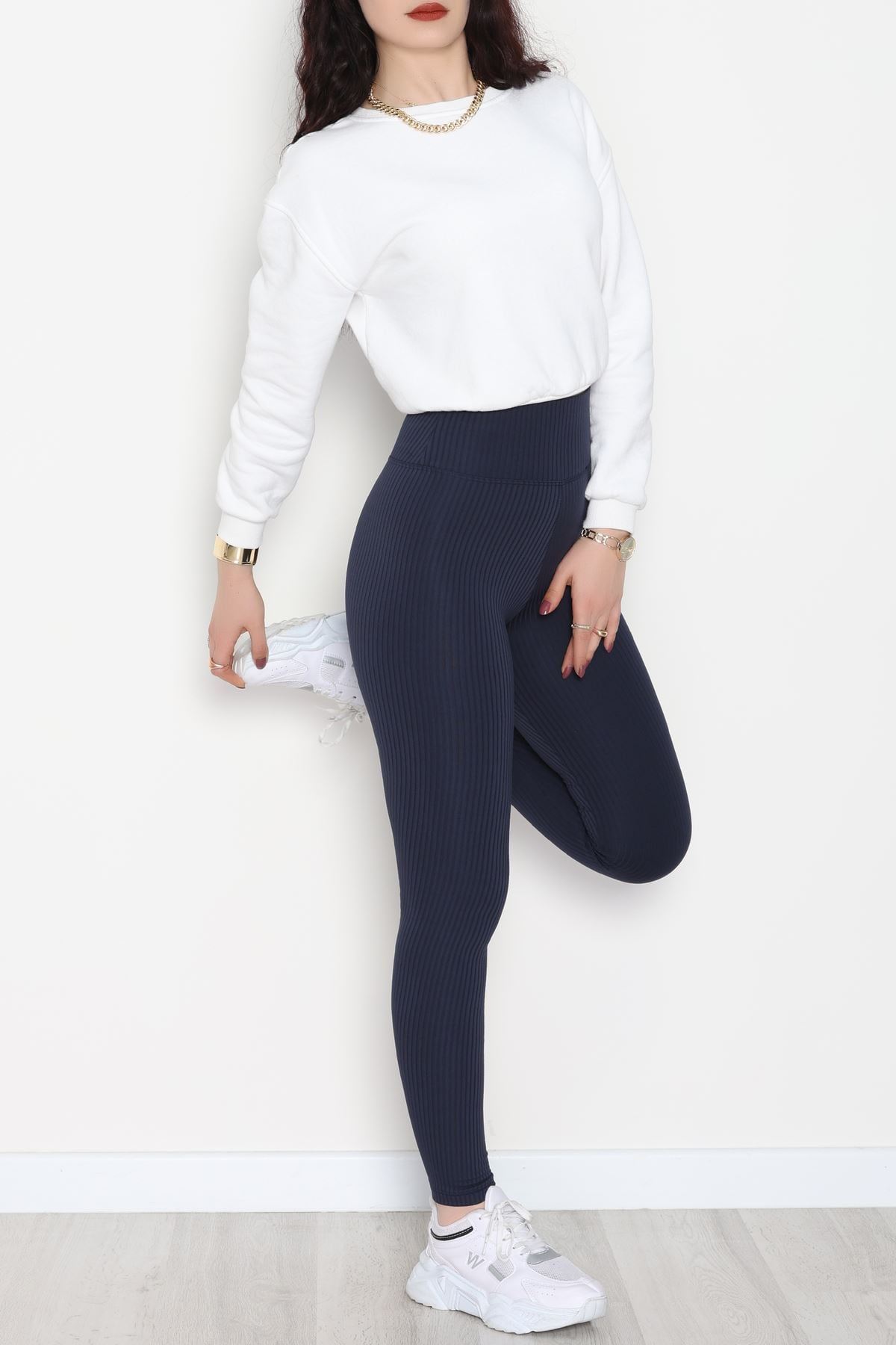 Şardonlu Yumuşak Dokulu Fitilli Tayt Lacivert - 52085.1098.