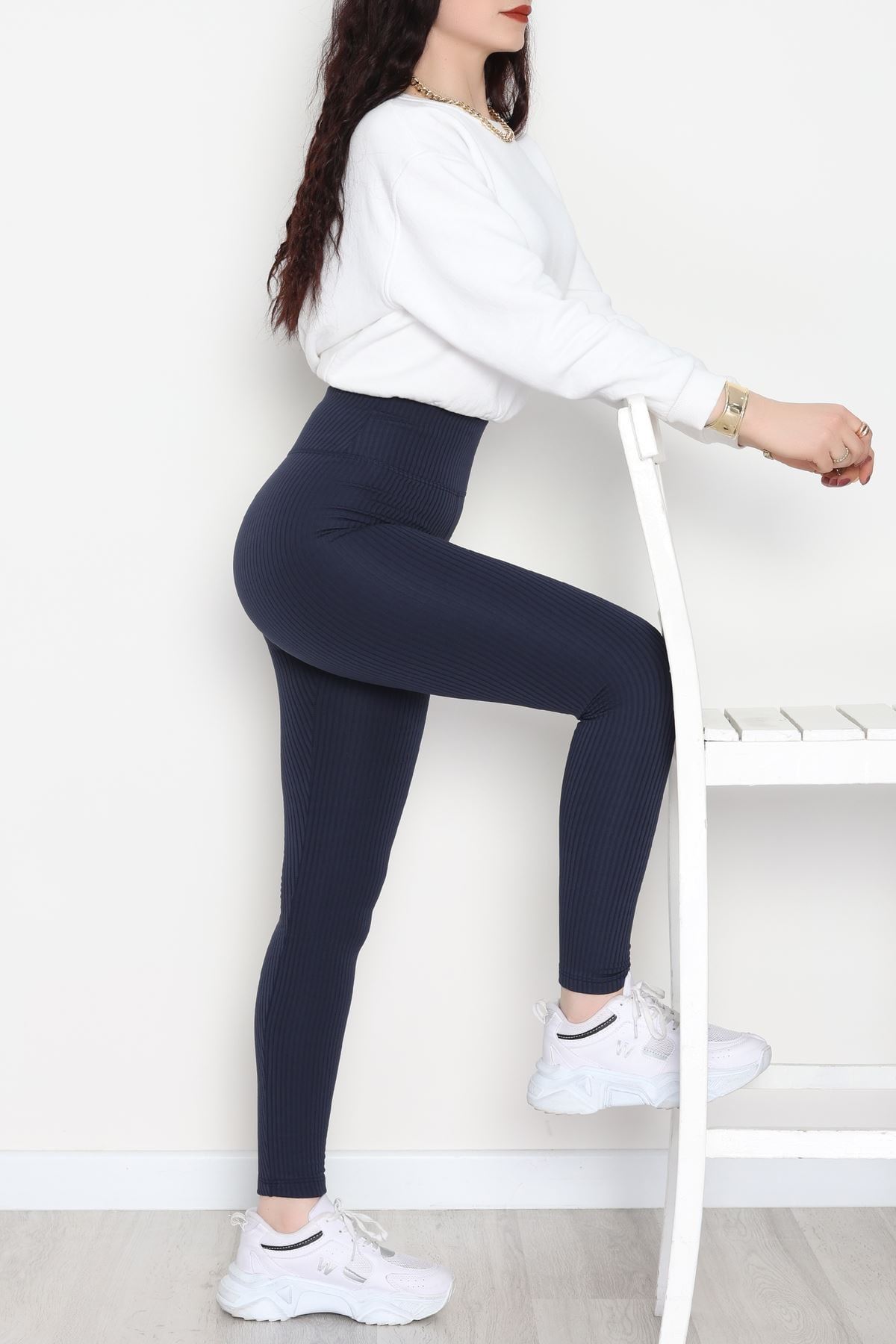 Şardonlu Yumuşak Dokulu Fitilli Tayt Lacivert - 52085.1098.