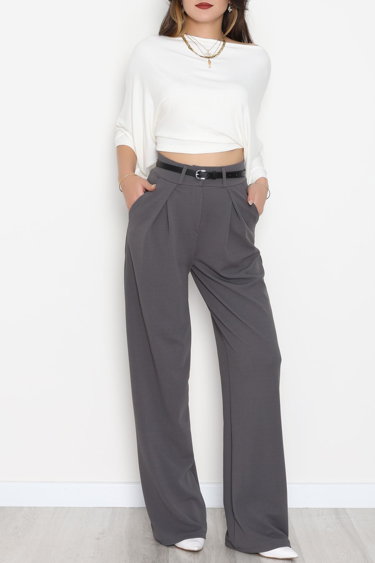 Pileli Palazzo Pantolon Füme - 51047.1999.