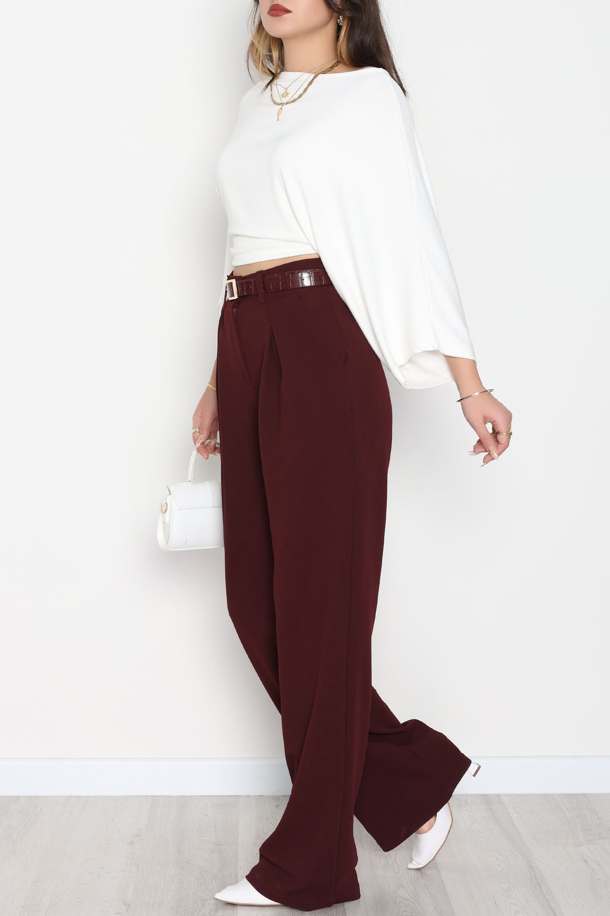 Pileli Palazzo Pantolon Bordo - 51047.1999.