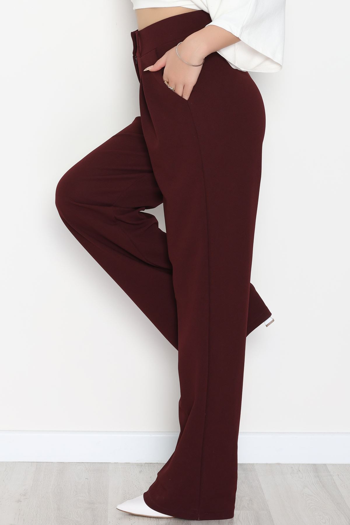 Pileli Palazzo Pantolon Bordo - 51047.1999.