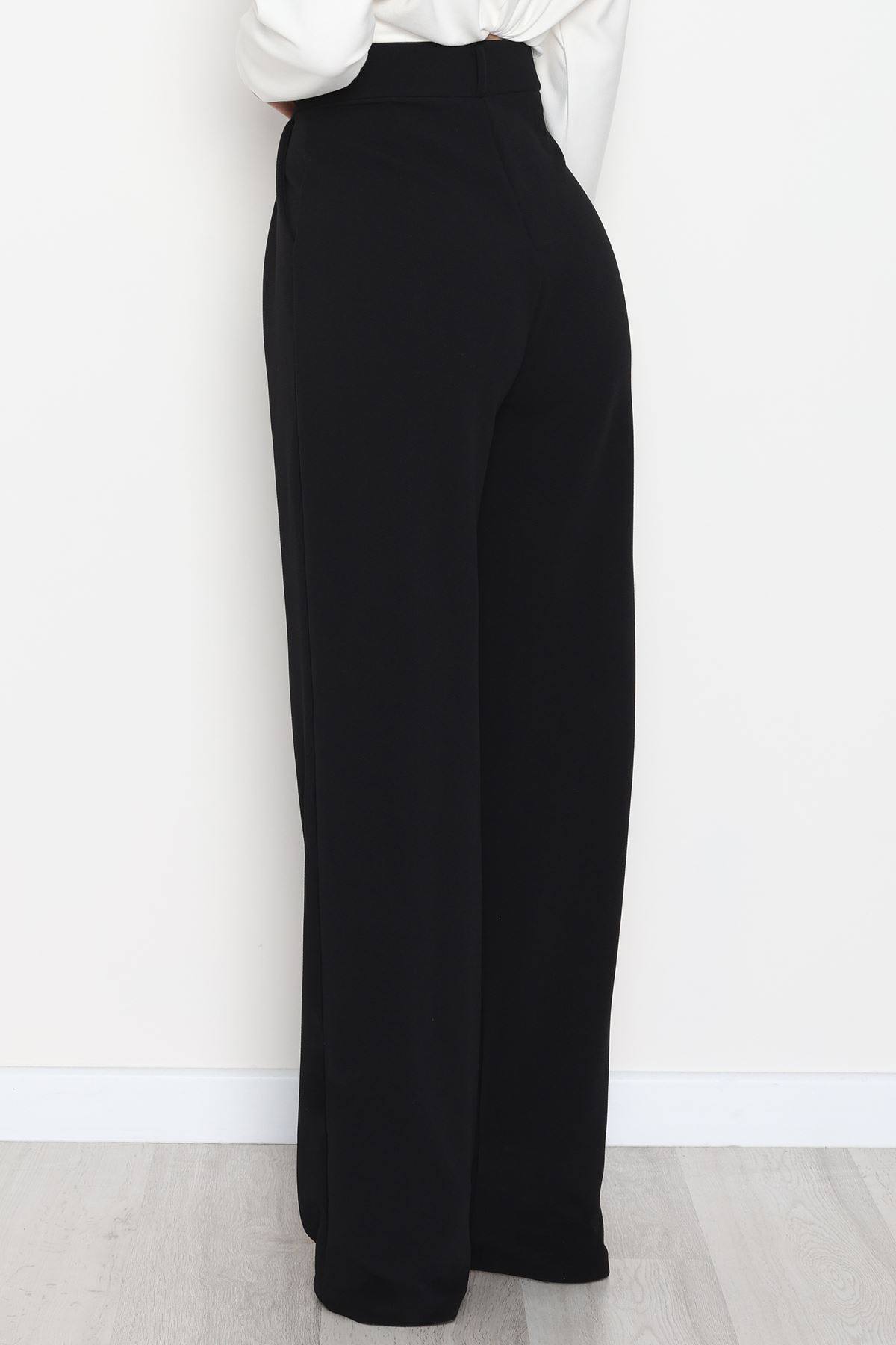 Pileli Palazzo Pantolon Siyah - 51047.1999.