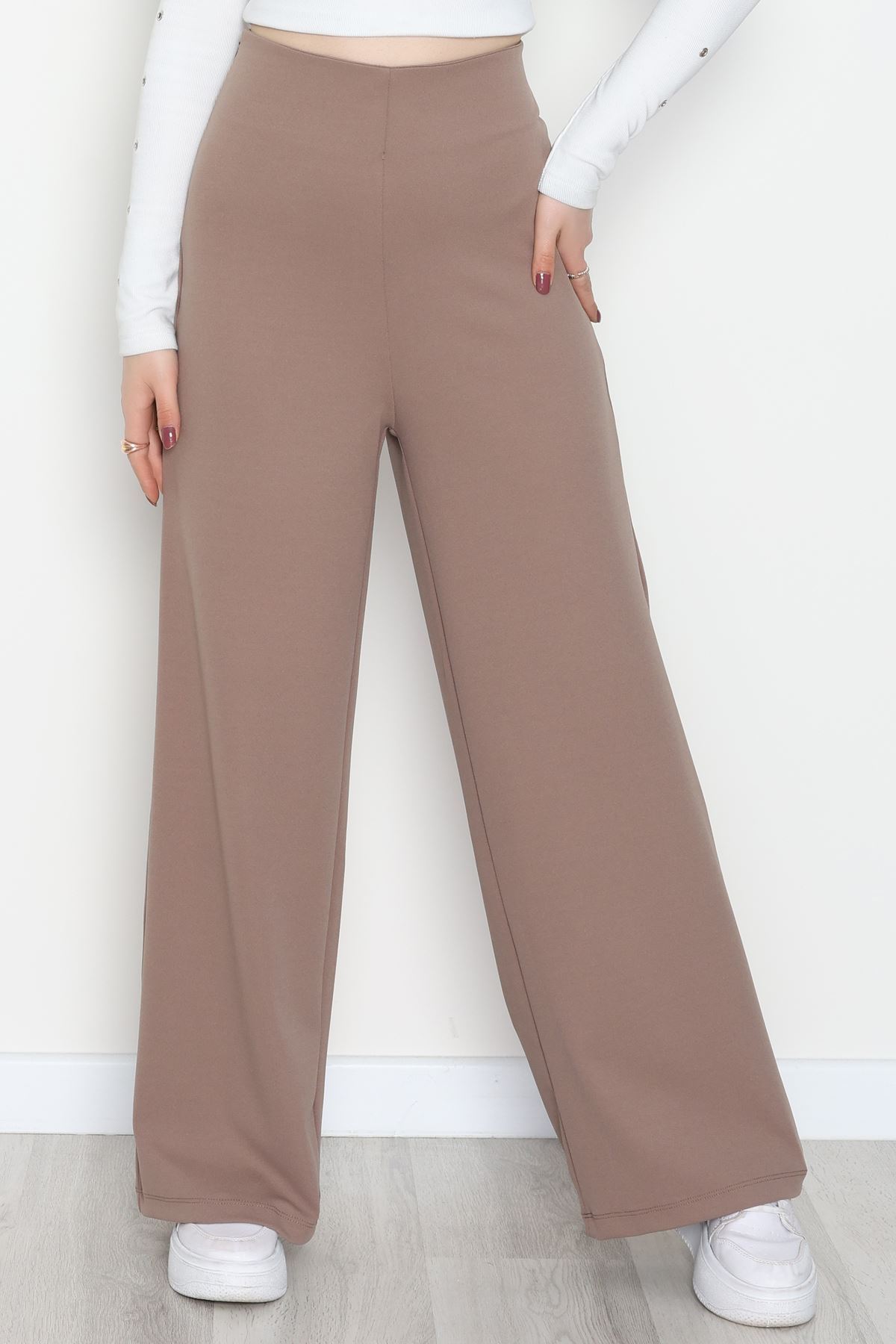 Full Likra İthal Krep Yandan Fermuarlı Pantolon Vizon - 90161.1837.