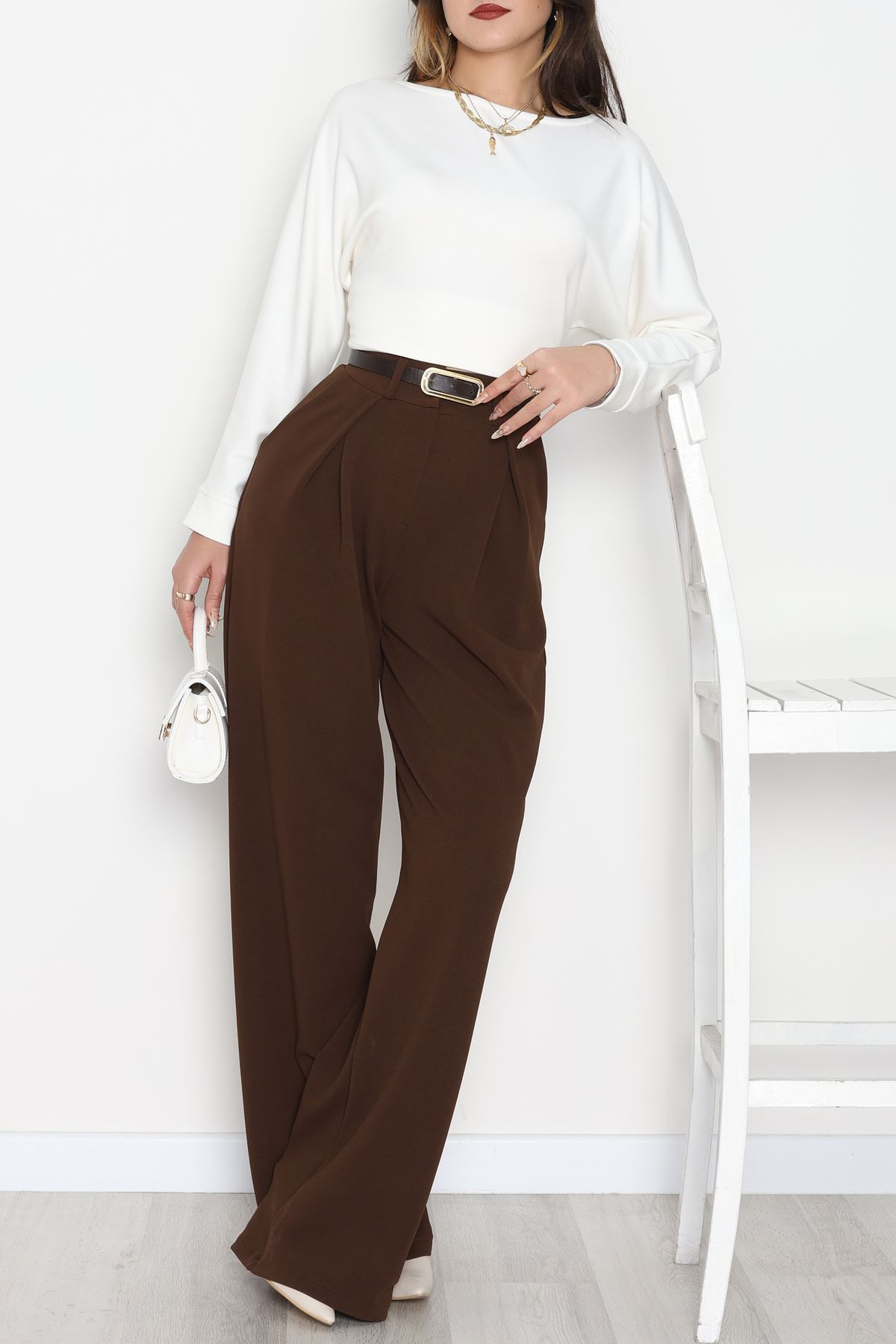 Pileli Palazzo Pantolon Acıkahve - 51047.1999.