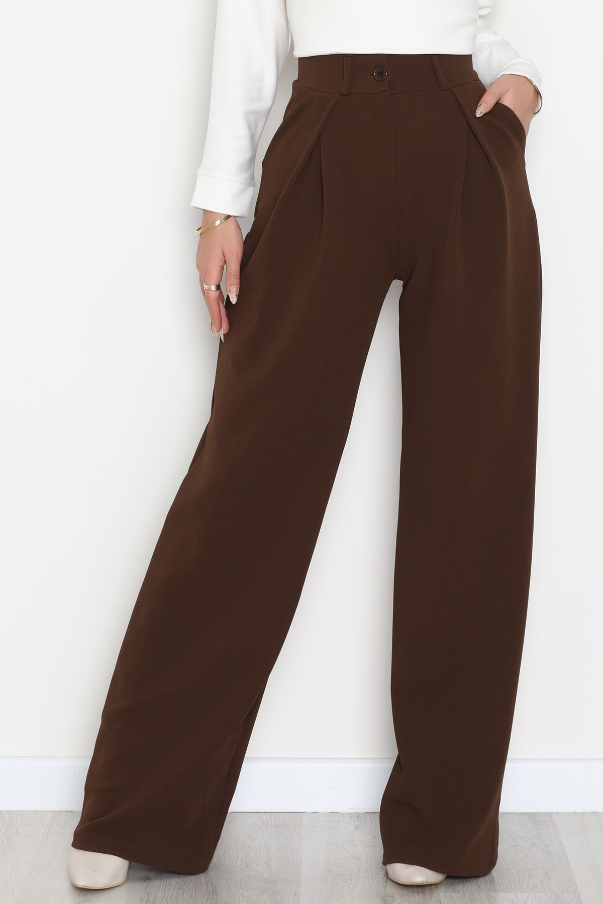 Pileli Palazzo Pantolon Acıkahve - 51047.1999.